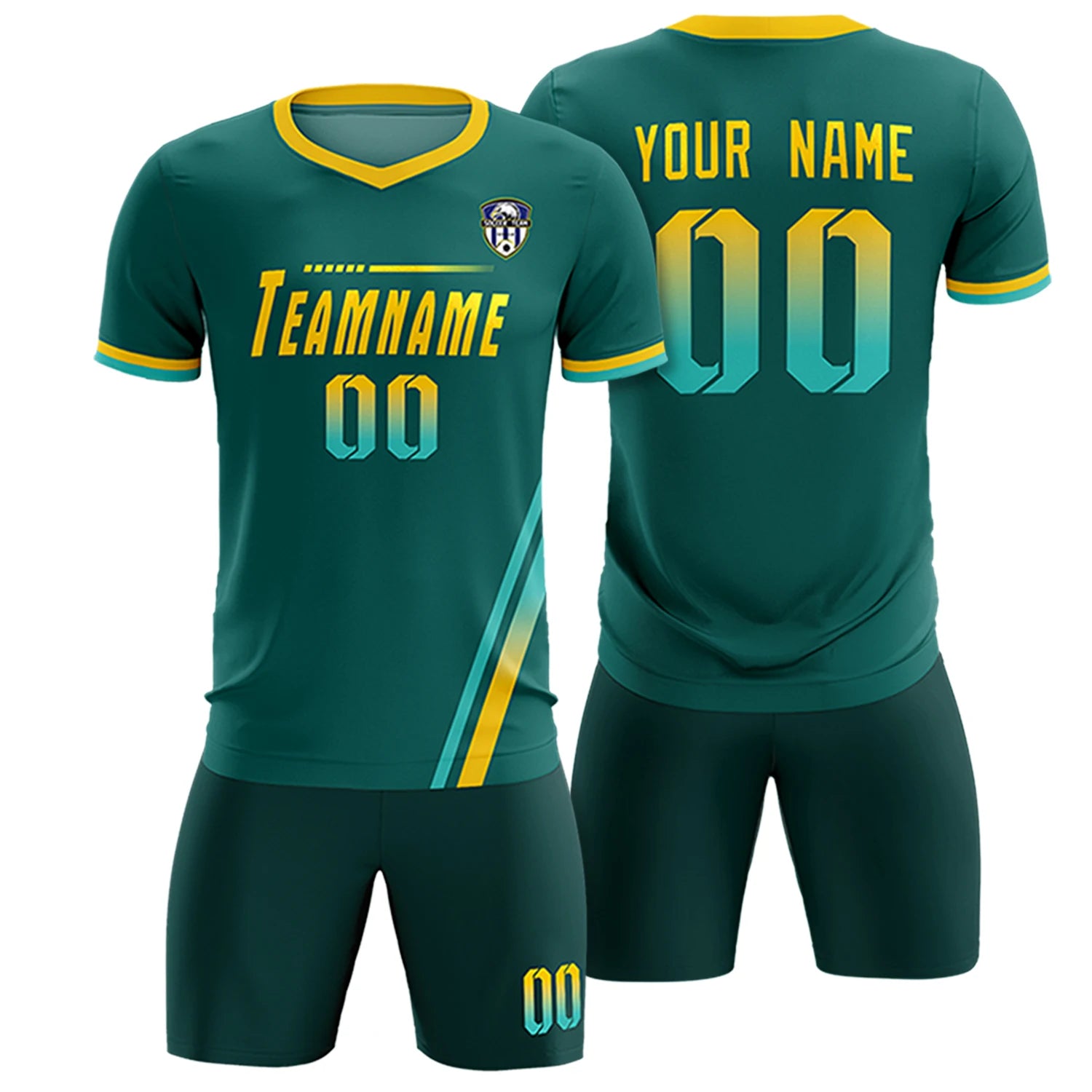 Custom Aqua Bright Green-Gold01 Gradient Fashion Sportswear Soccer Sets Jersey