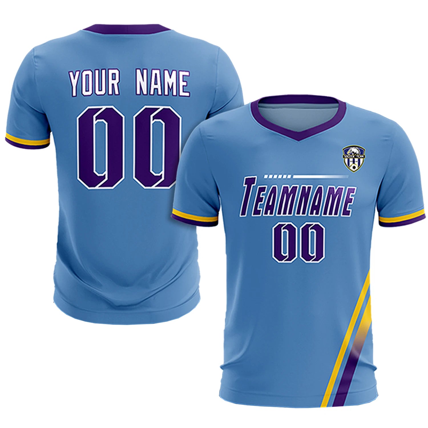 Custom Light Blue Gold01-Purple Gradient Fashion Sportswear Soccer Sets Jersey