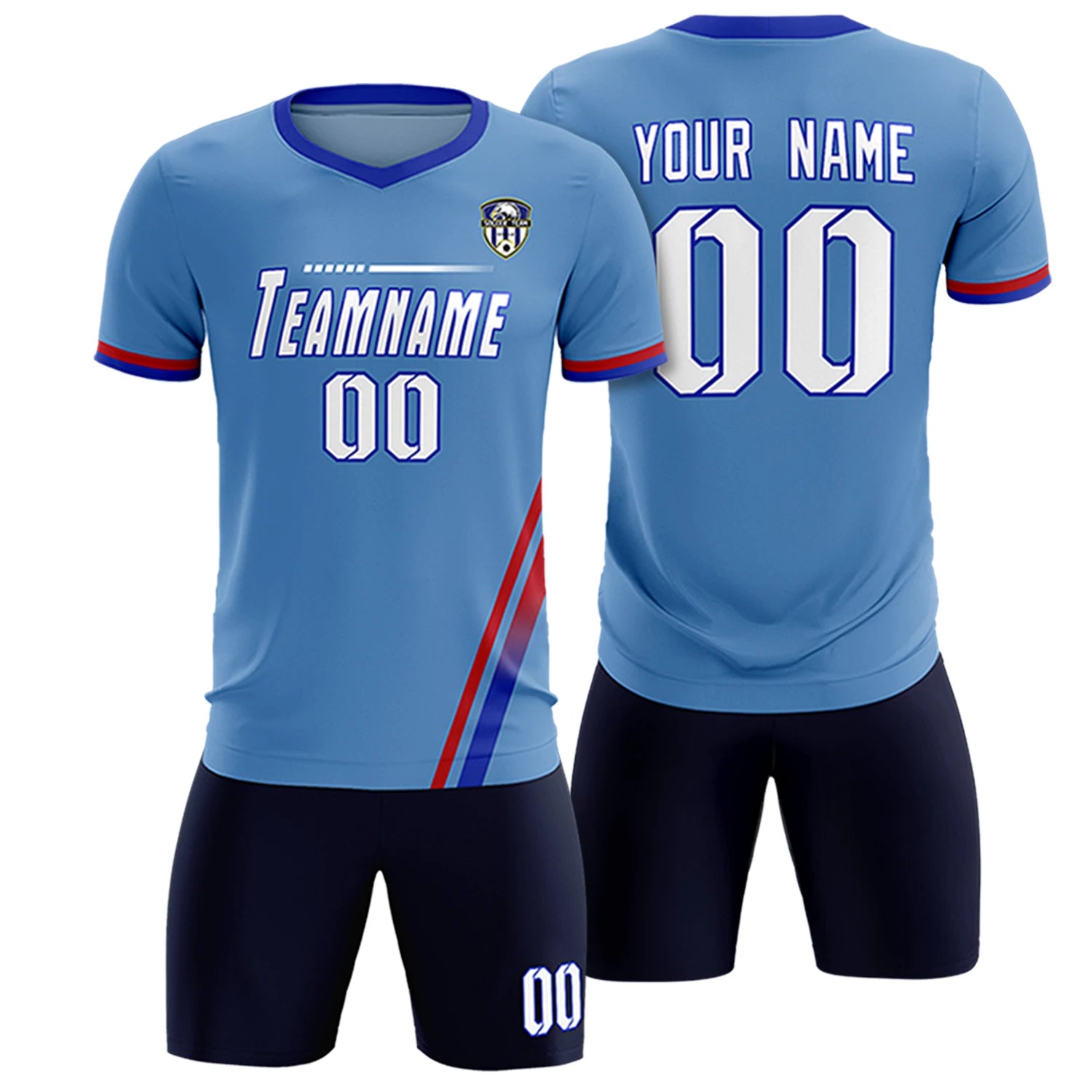 Custom Light Blue Red-Royal Blue Gradient Fashion Sportswear Soccer Sets Jersey