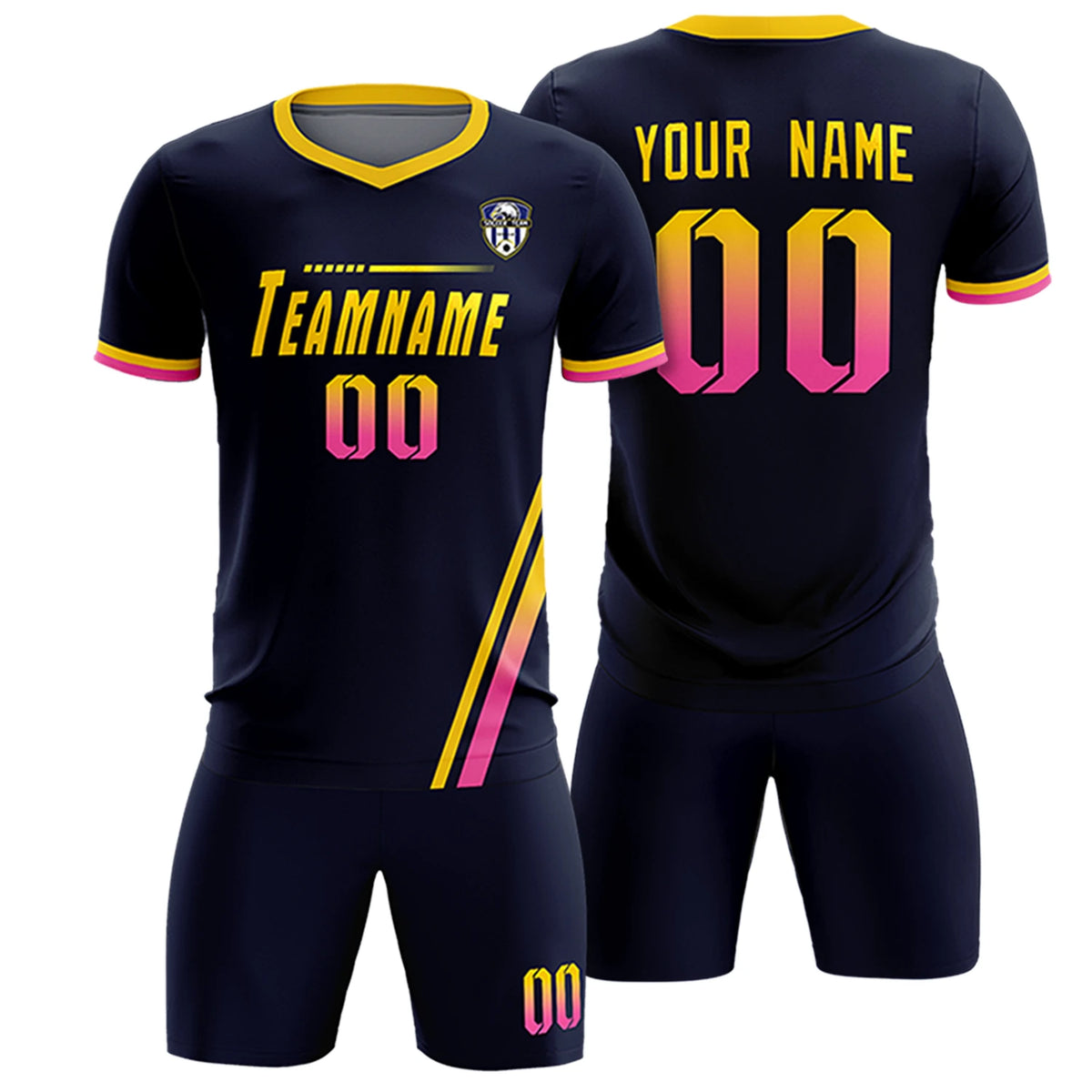 Custom Navy Gold01-Pink Gradient Fashion Sportswear Soccer Sets Jersey