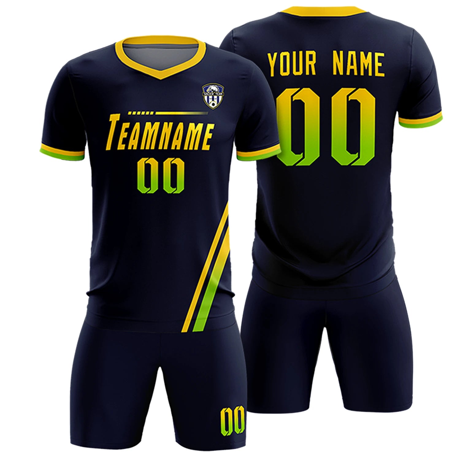 Custom Navy Gold01-Neon Green Gradient Fashion Sportswear Soccer Sets Jersey