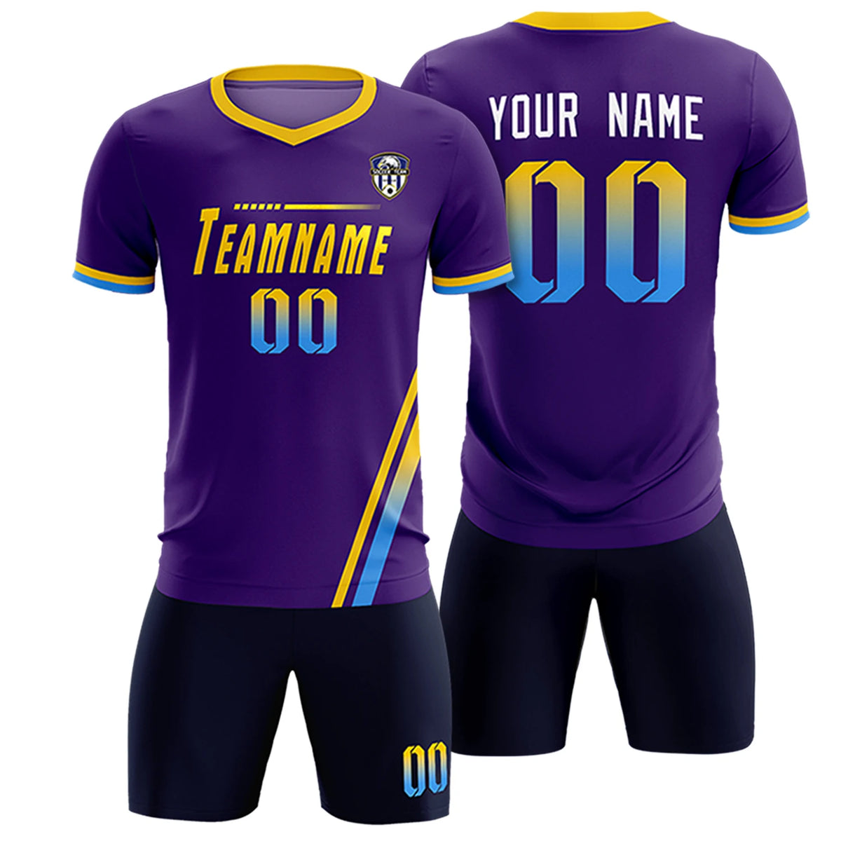 Custom Purple Gold01-Powder Blue Gradient Fashion Sportswear Soccer Sets Jersey