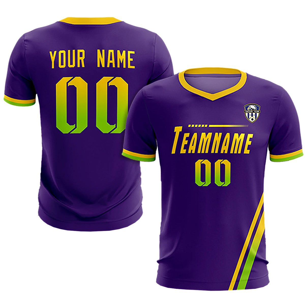Custom Purple Gold01-Neon Green Gradient Fashion Sportswear Soccer Sets Jersey