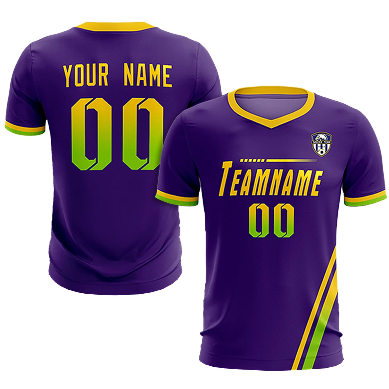 Custom Purple Gold01-Neon Green Gradient Fashion Sportswear Soccer Sets Jersey