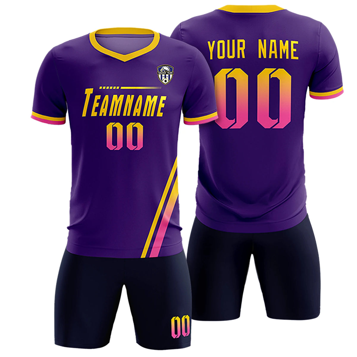 Custom Purple Gold01-Pink Gradient Fashion Sportswear Soccer Sets Jersey