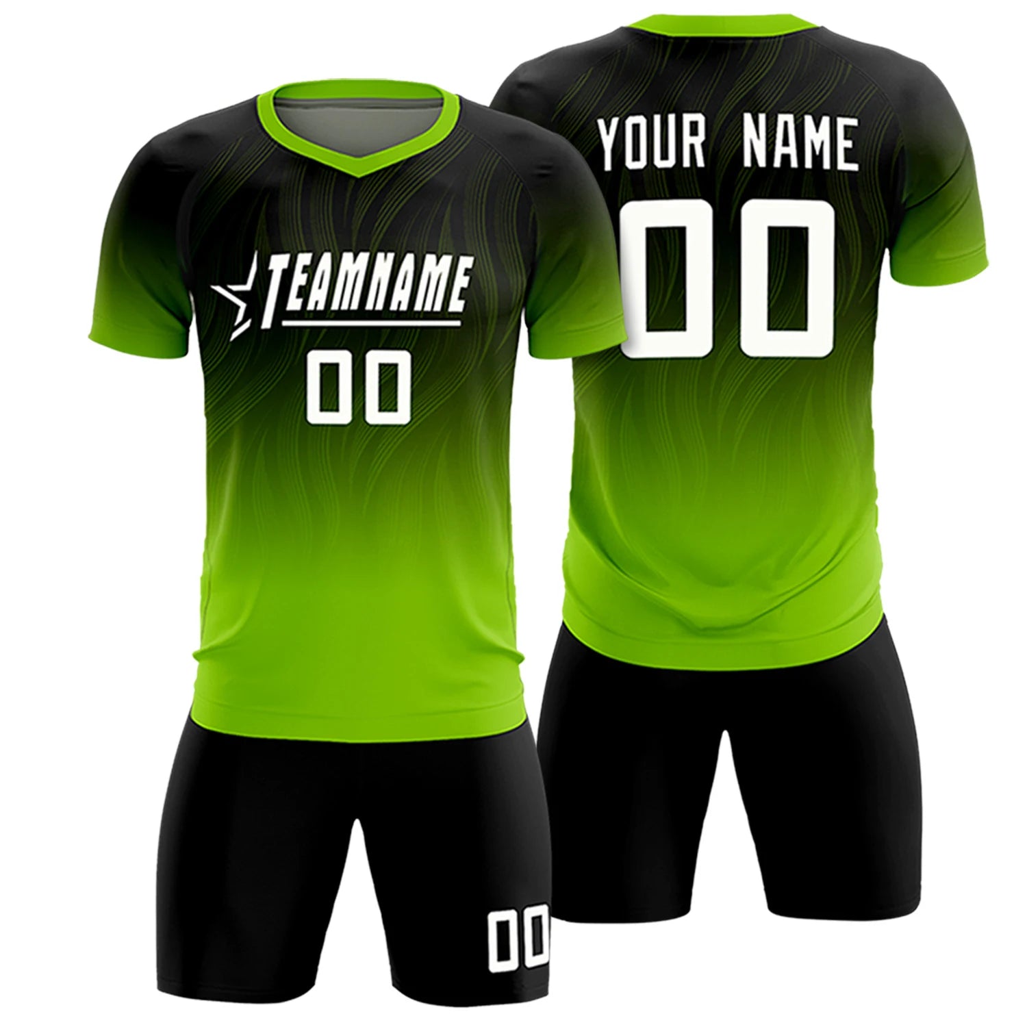 Custom Black Neon Green Printing Sportswear Soccer Sets Jersey