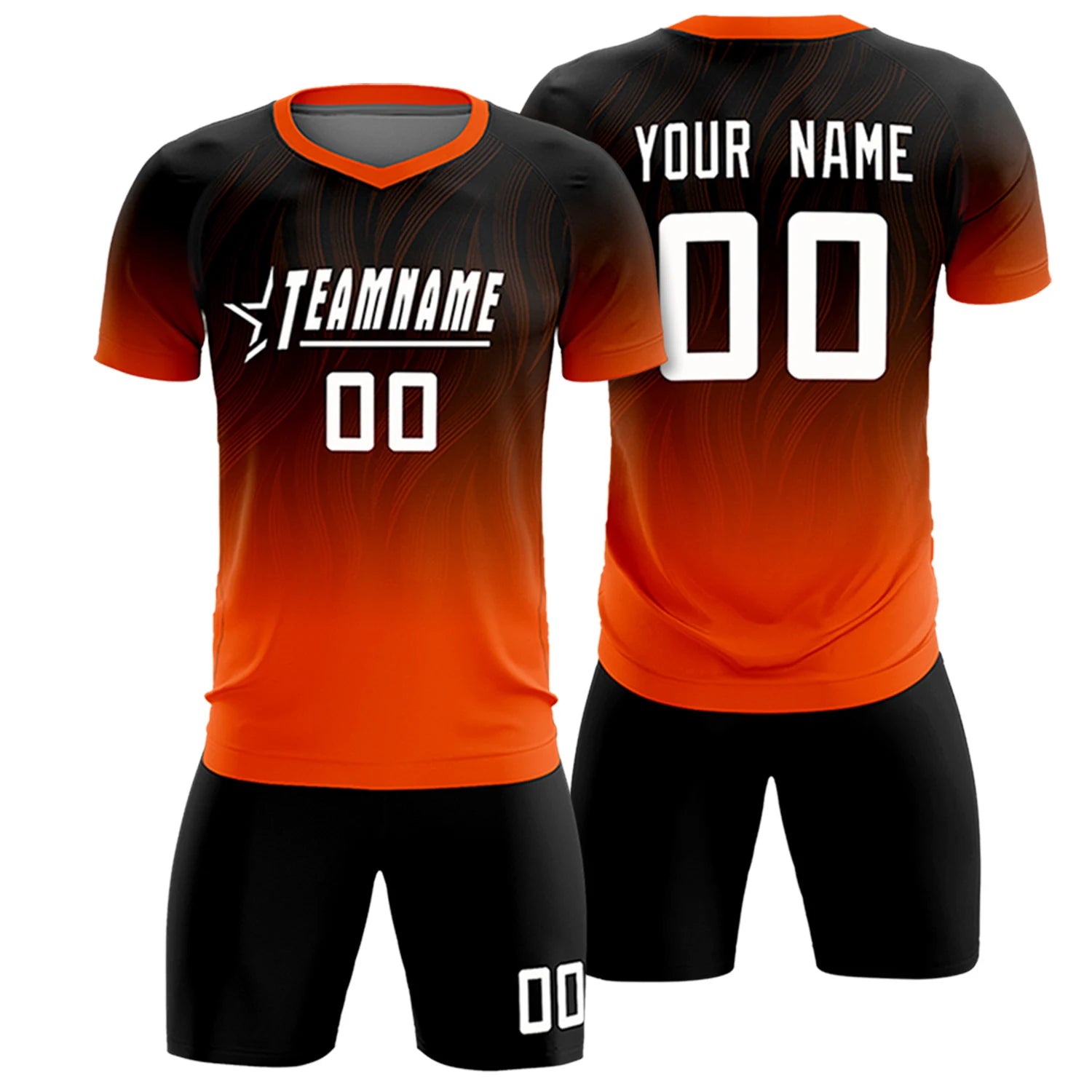 Custom Black Orange Printing Sportswear Soccer Sets Jersey