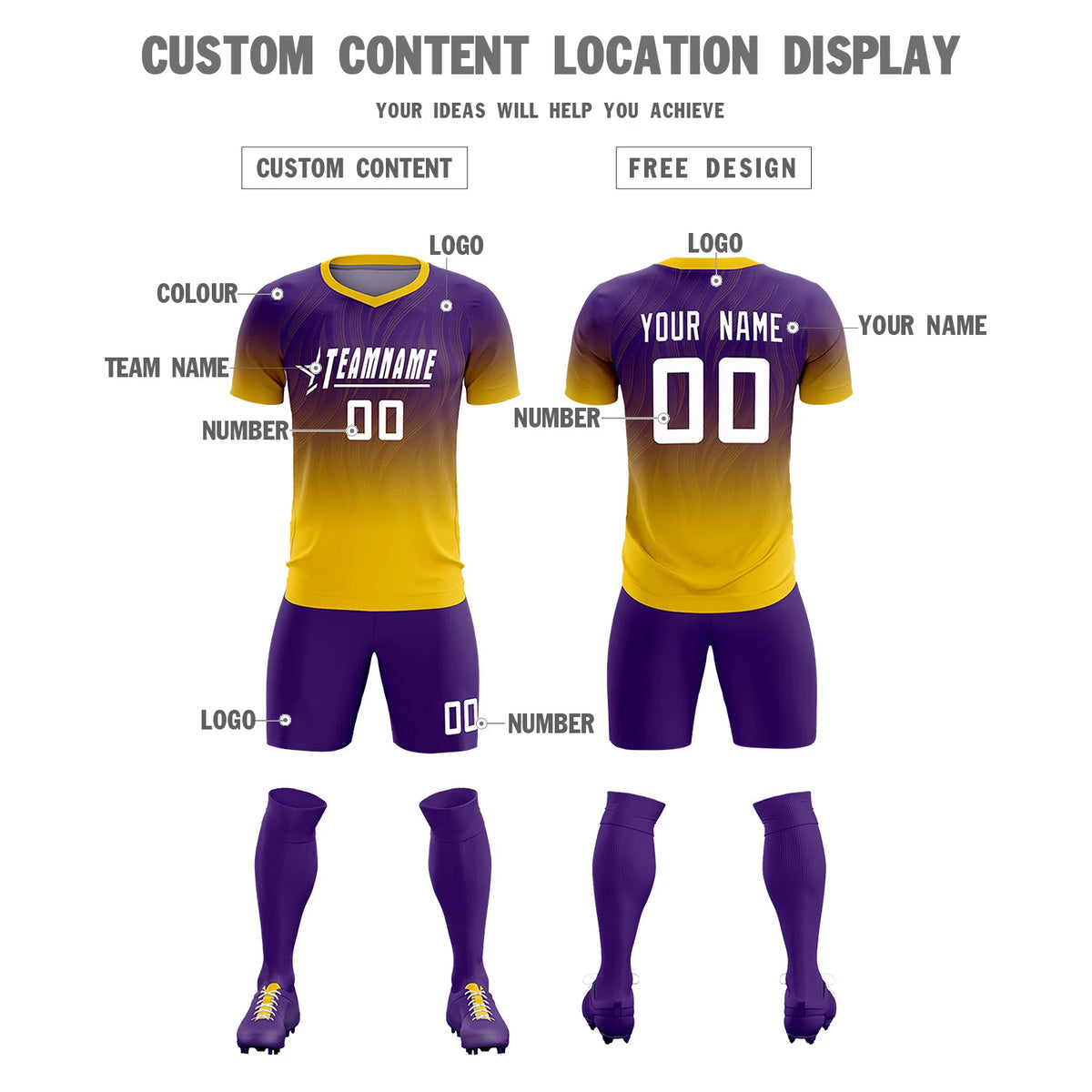 Custom Purple Gold01 Printing Sportswear Soccer Sets Jersey