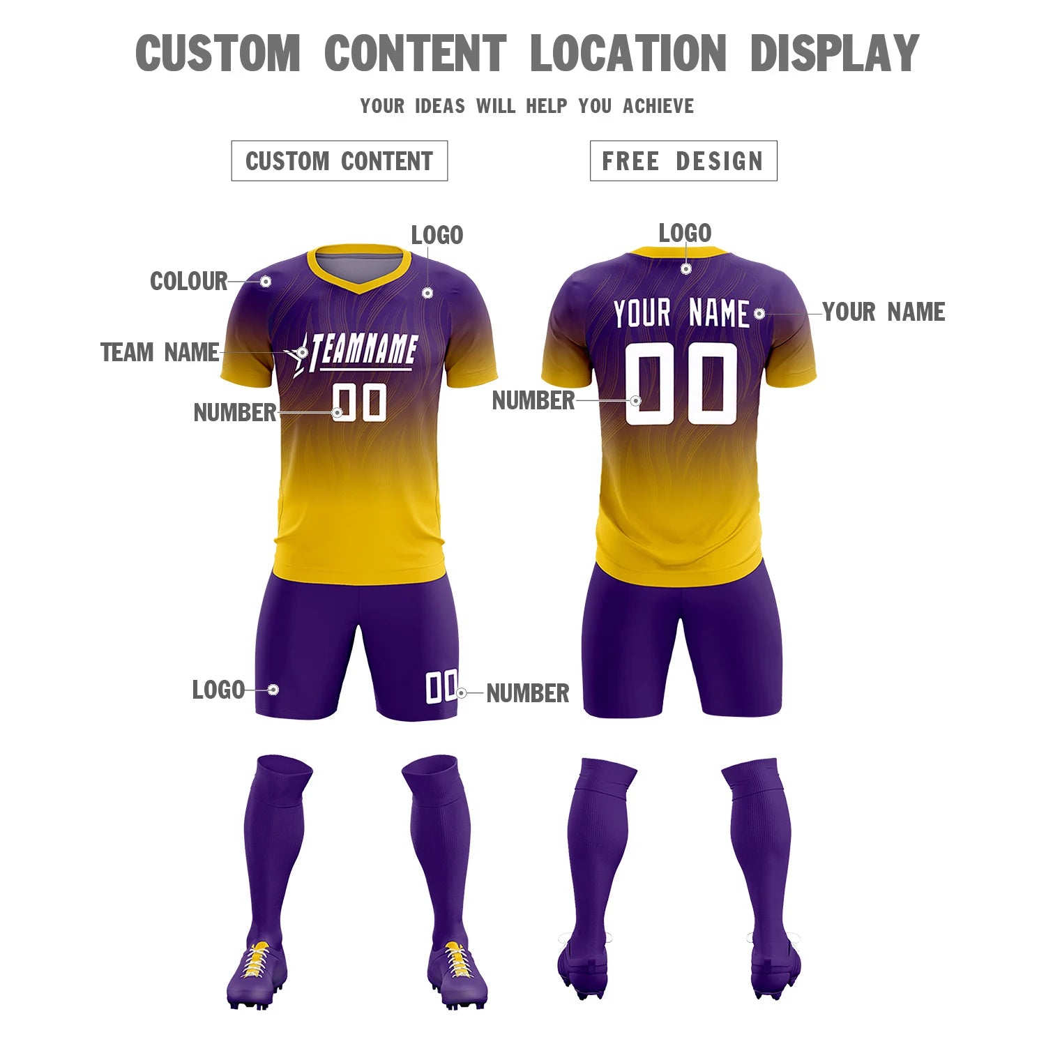 Custom Purple Gold01 Printing Sportswear Soccer Sets Jersey
