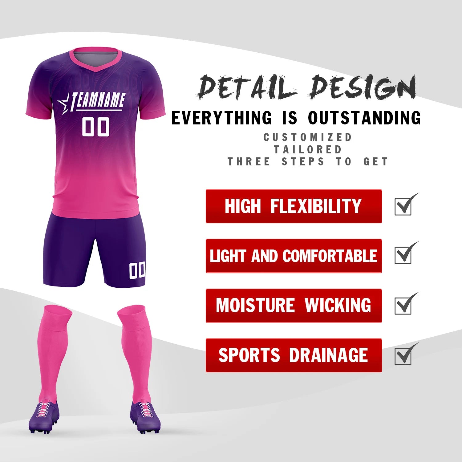 Custom Purple Pink Printing Sportswear Soccer Sets Jersey