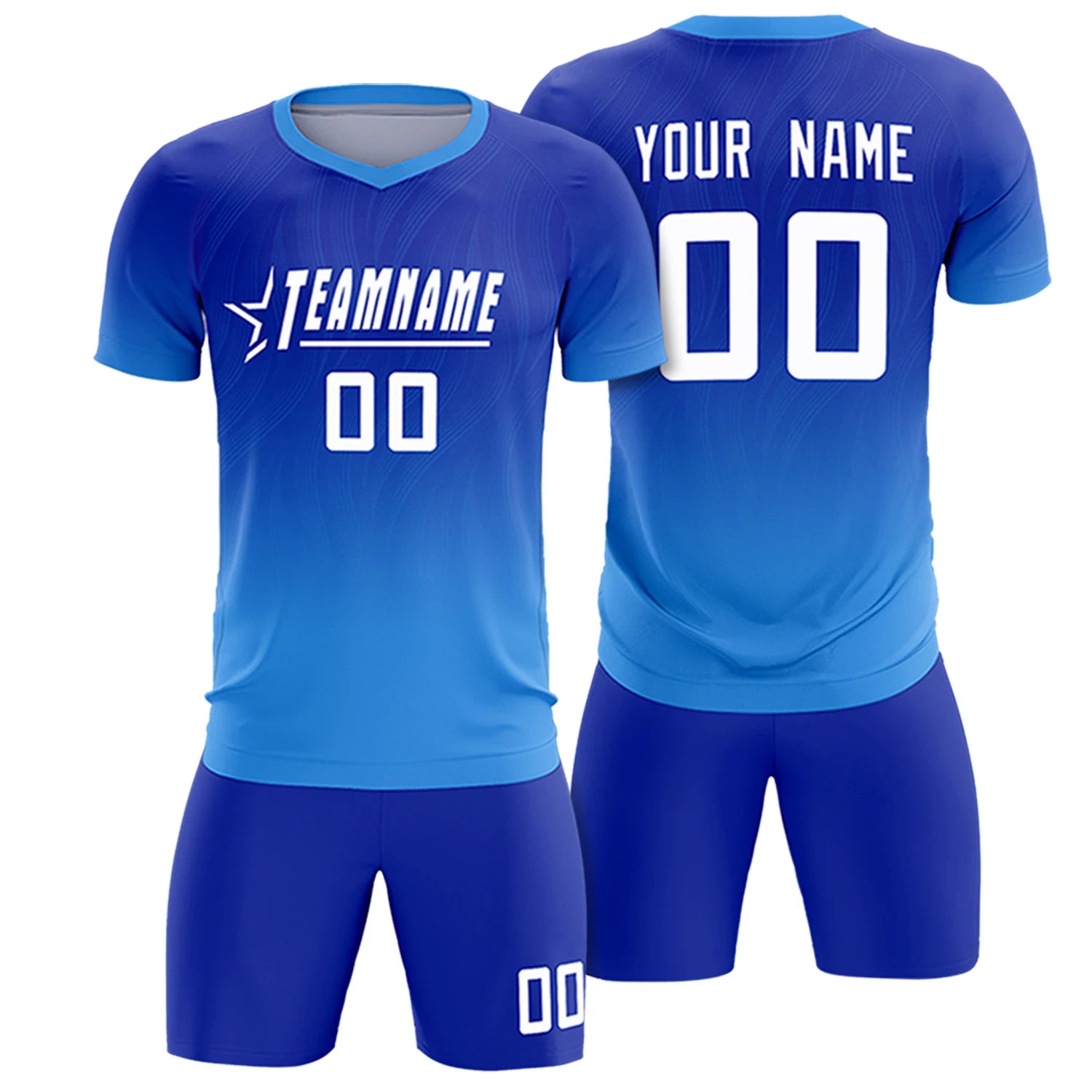 Custom Royal Blue Powder Blue Printing Sportswear Soccer Sets Jersey