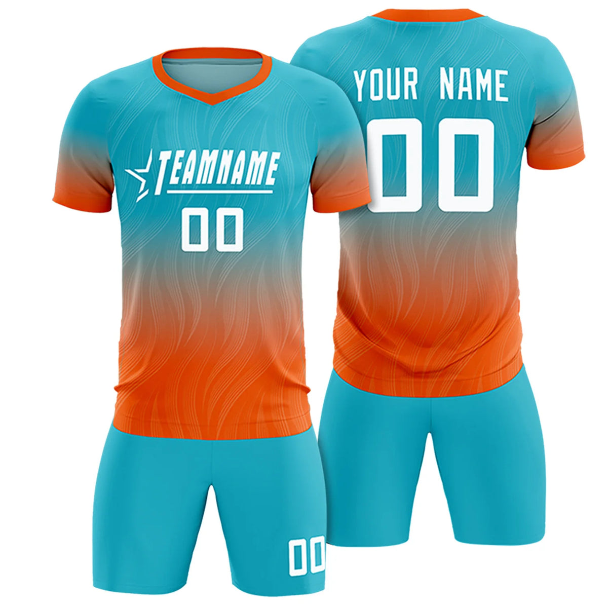 Custom SKy Blue Orange Printing Sportswear Soccer Sets Jersey