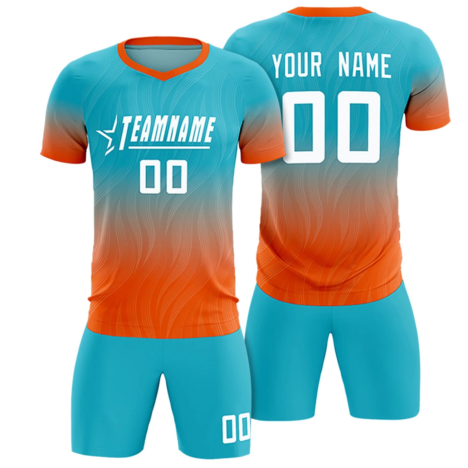 Custom SKy Blue Orange Printing Sportswear Soccer Sets Jersey