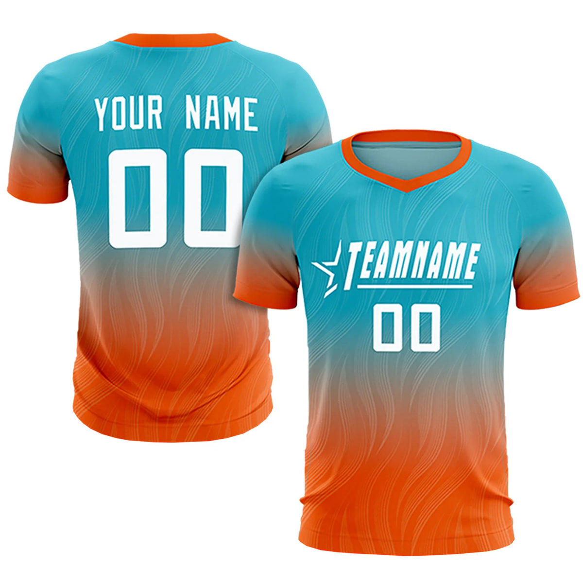 Custom SKy Blue Orange Printing Sportswear Soccer Sets Jersey