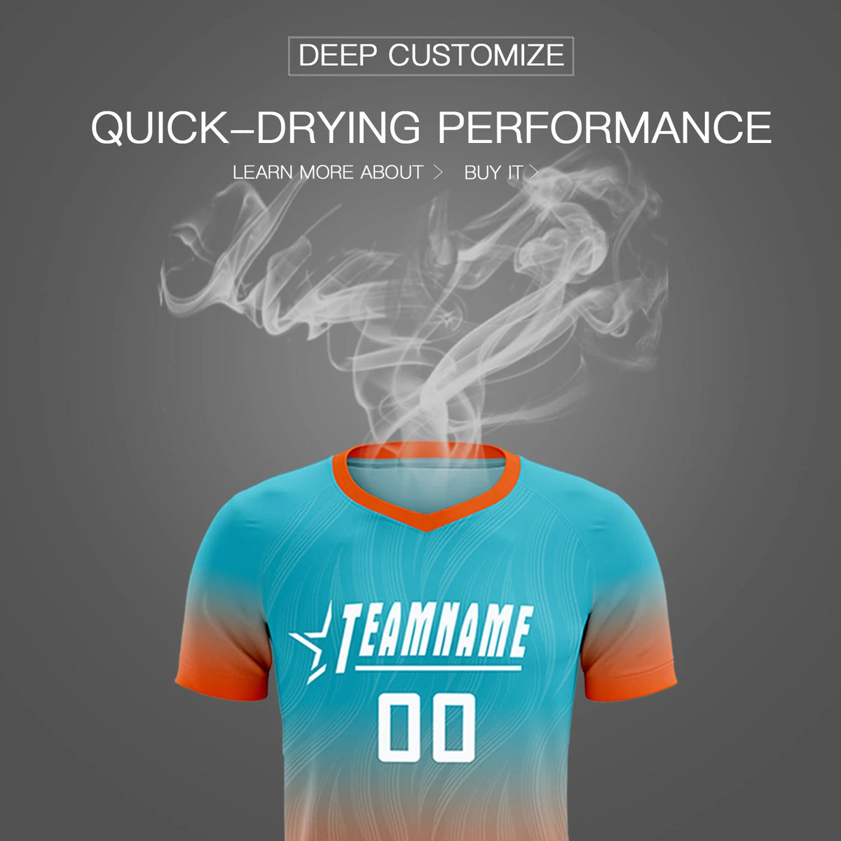 Custom SKy Blue Orange Printing Sportswear Soccer Sets Jersey