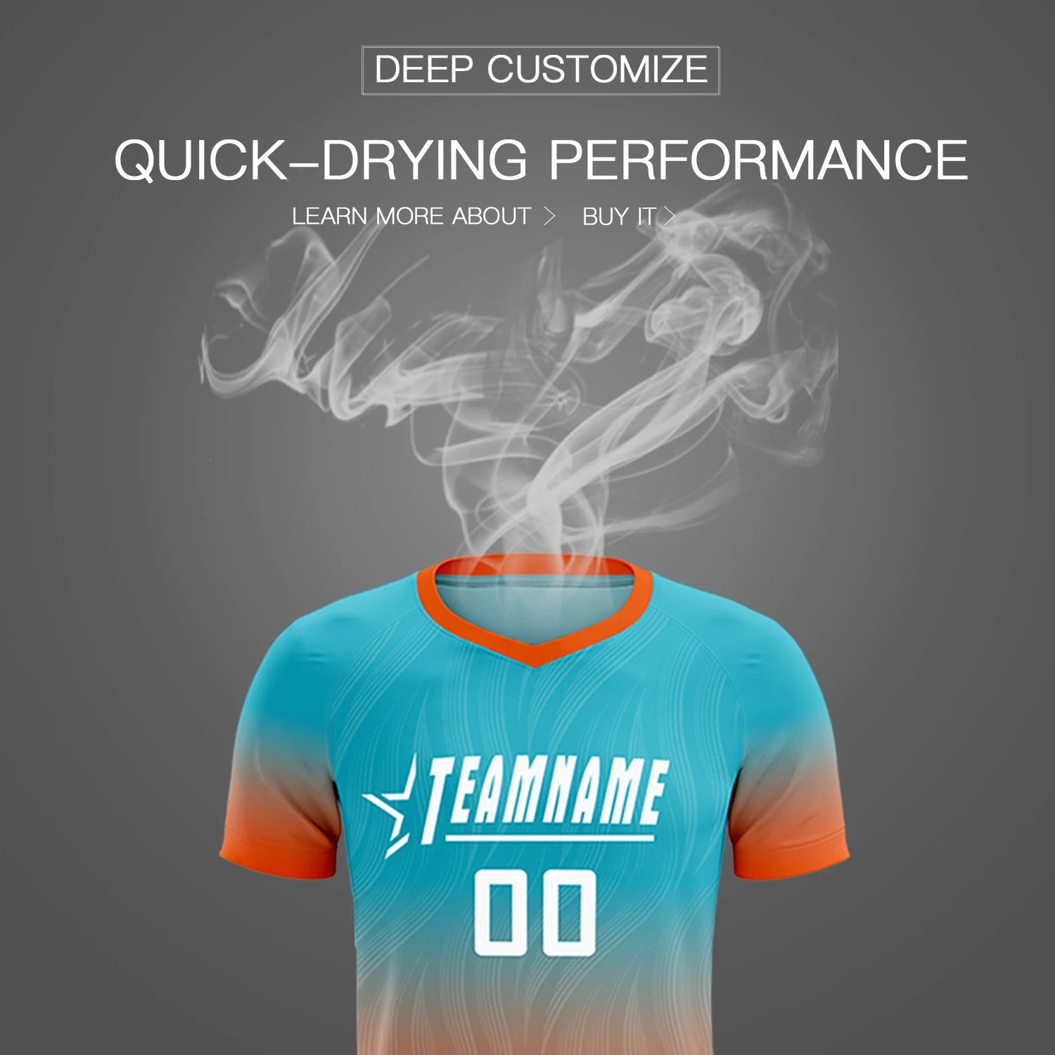 Custom SKy Blue Orange Printing Sportswear Soccer Sets Jersey