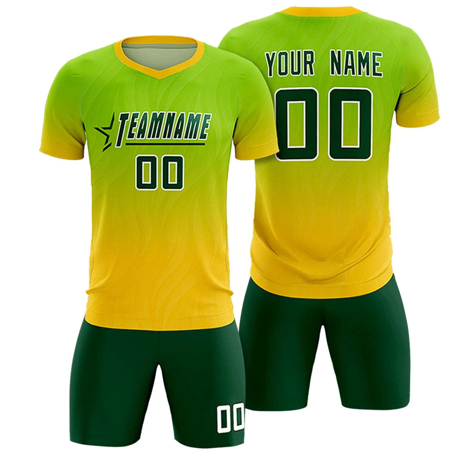 Custom Neon Green Gold01 Printing Sportswear Soccer Sets Jersey