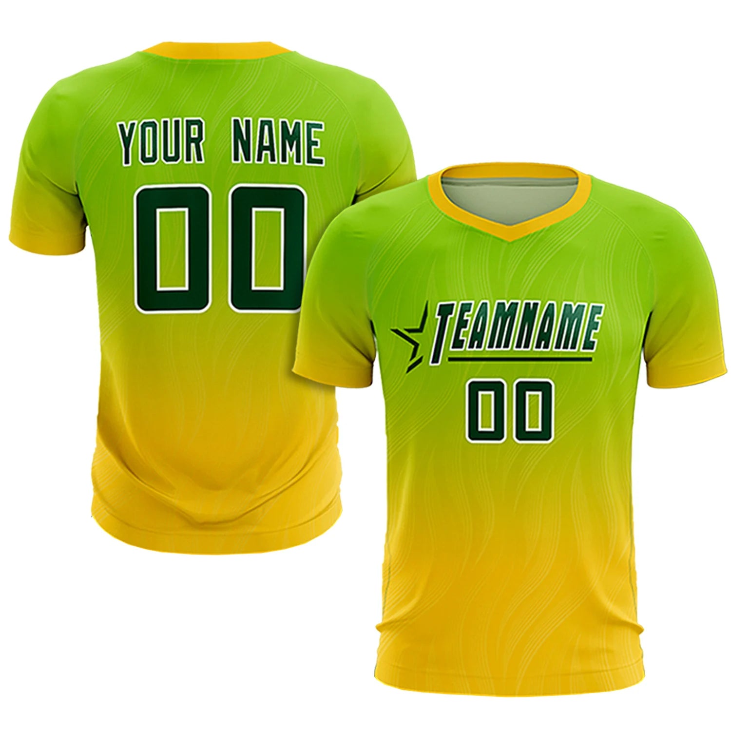 Custom Neon Green Gold01 Printing Sportswear Soccer Sets Jersey