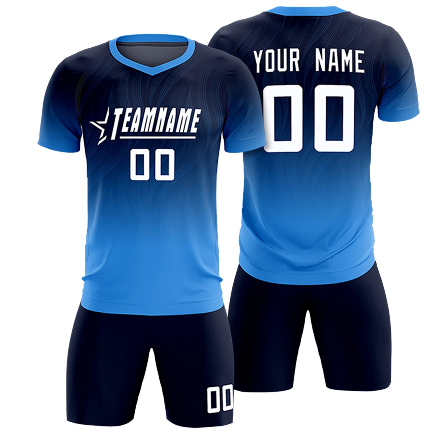 Custom Navy Powder Blue Printing Sportswear Soccer Sets Jersey