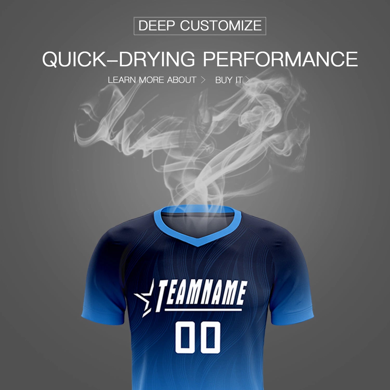 Custom Navy Powder Blue Printing Sportswear Soccer Sets Jersey