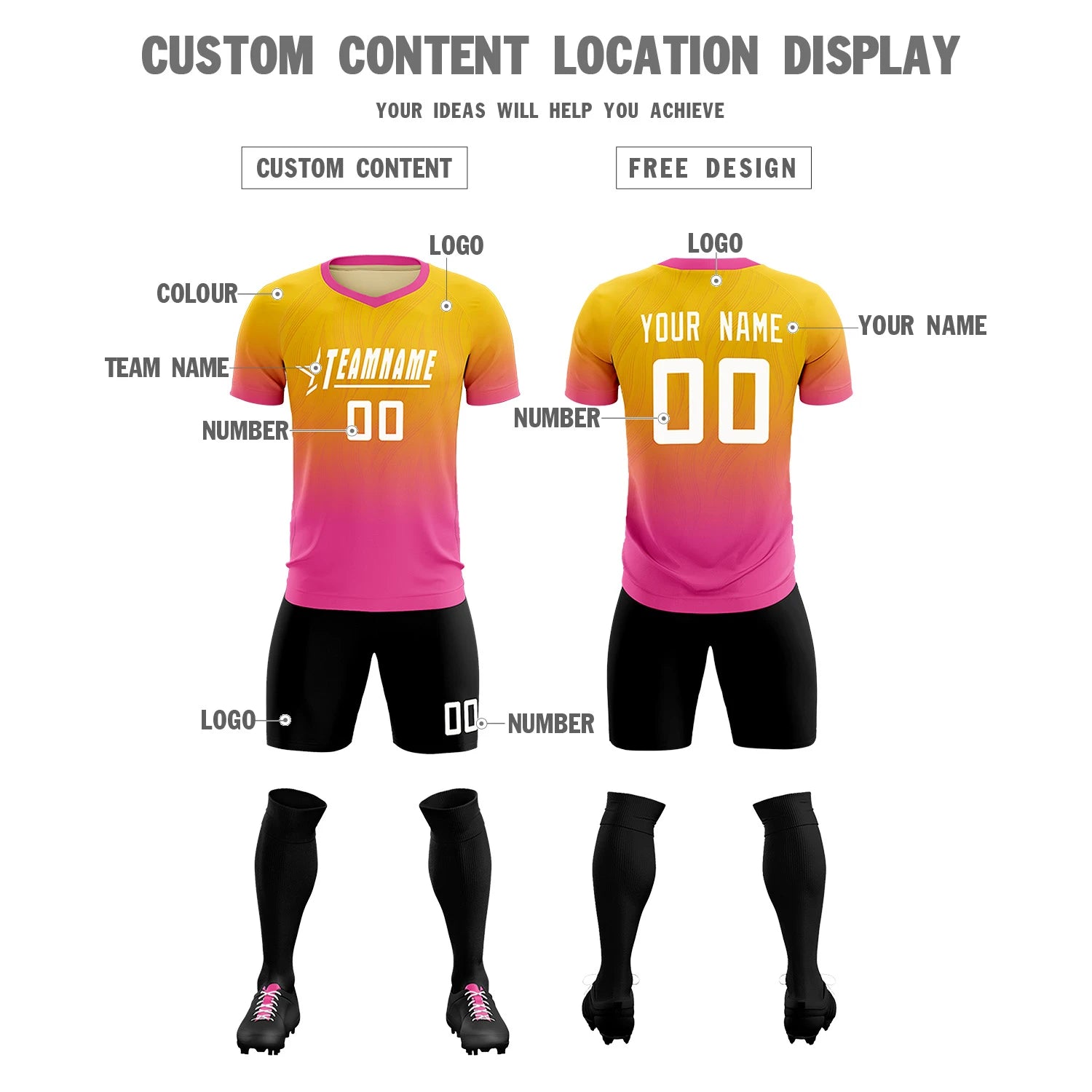 Custom Gold01 Pink Printing Sportswear Soccer Sets Jersey