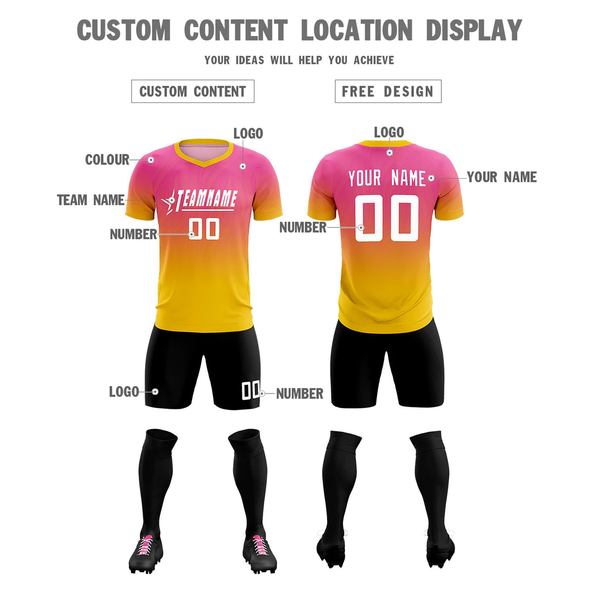 Custom Pink Gold01 Printing Sportswear Soccer Sets Jersey