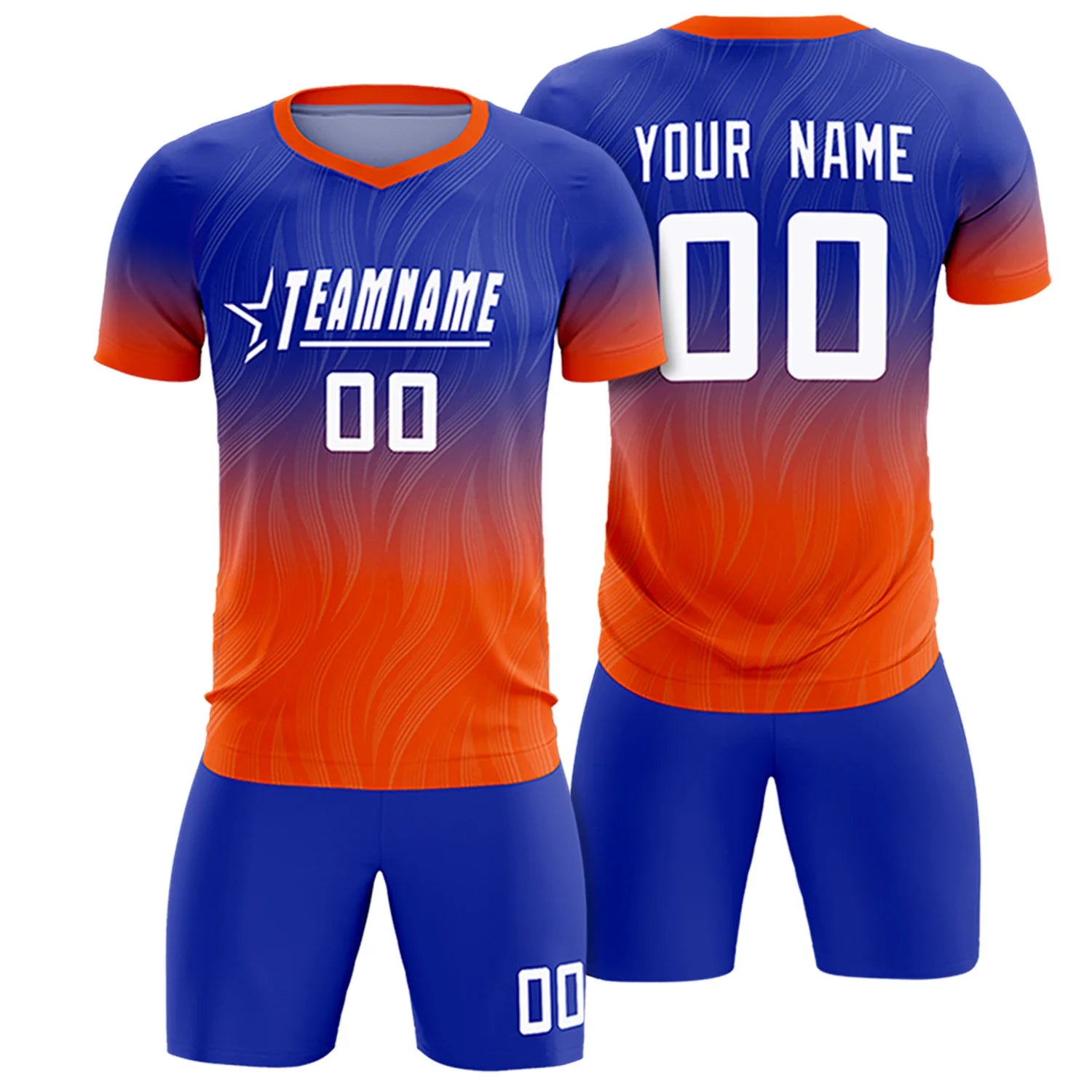 Custom Royal Blue Orange Printing Sportswear Soccer Sets Jersey