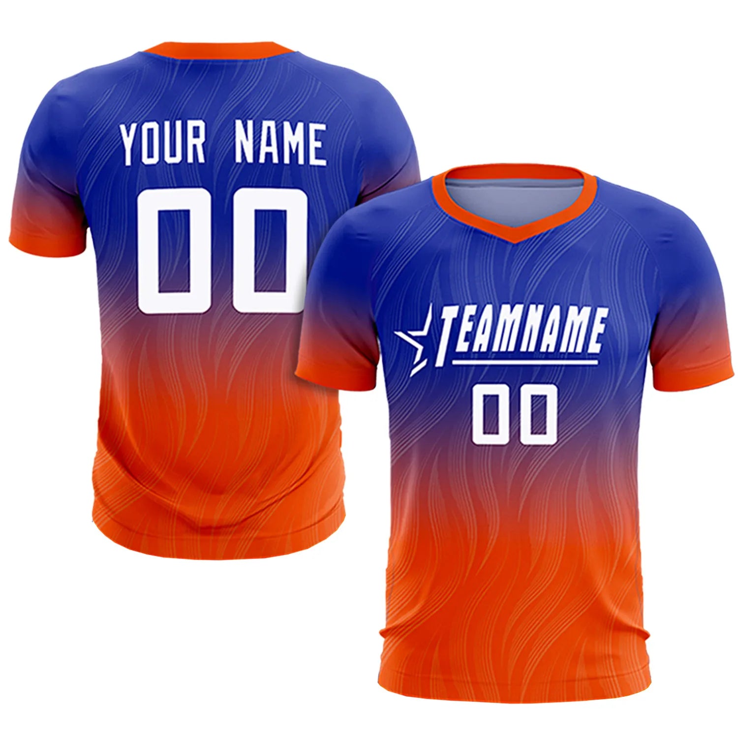 Custom Royal Blue Orange Printing Sportswear Soccer Sets Jersey