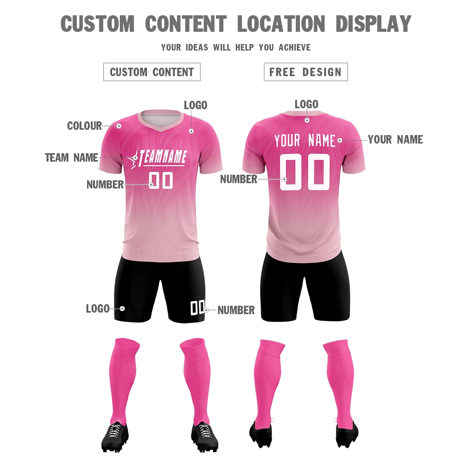 Custom Pink Light Pink Printing Sportswear Soccer Sets Jersey