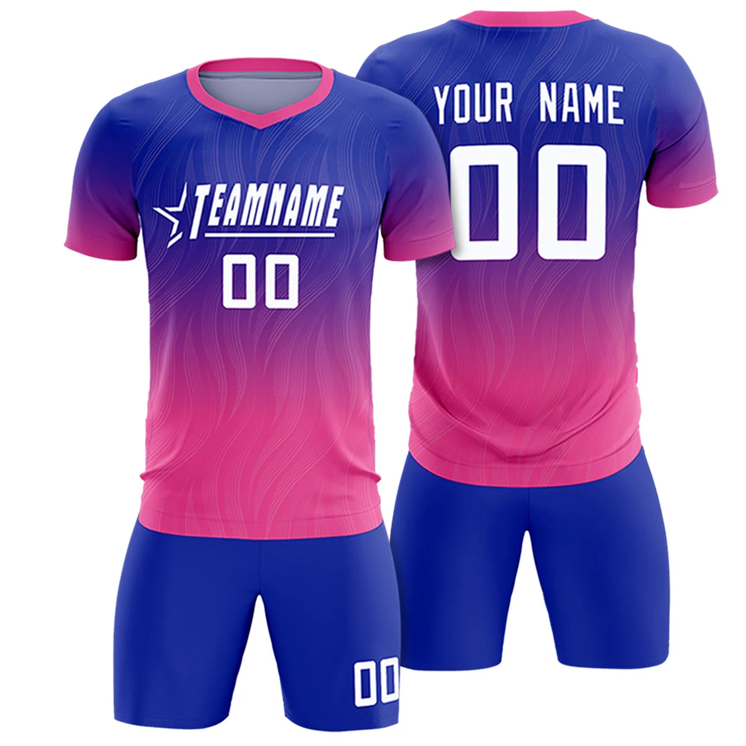 Custom Royal Blue Pink Printing Sportswear Soccer Sets Jersey
