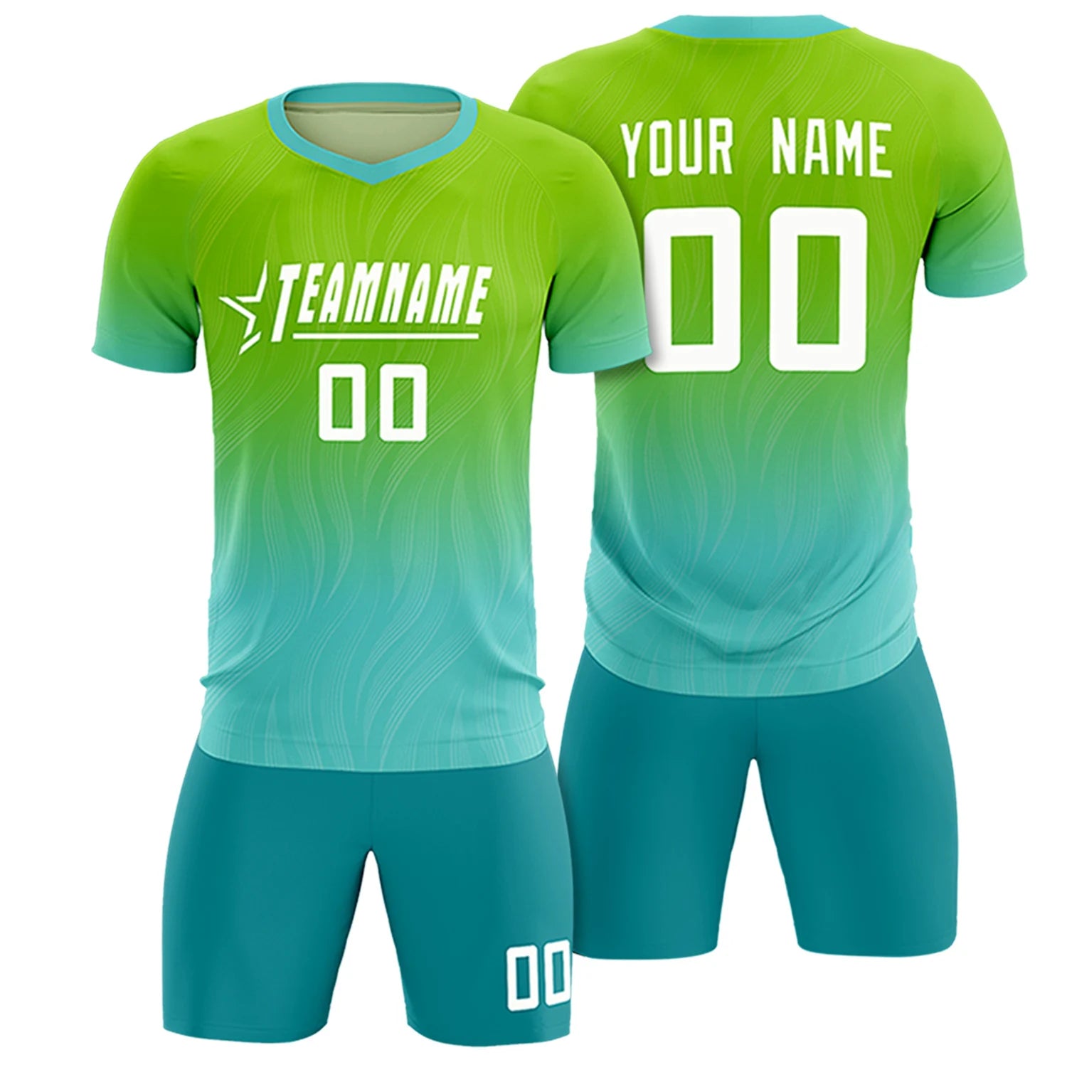 Custom Neon Green Aqua Printing Sportswear Soccer Sets Jersey