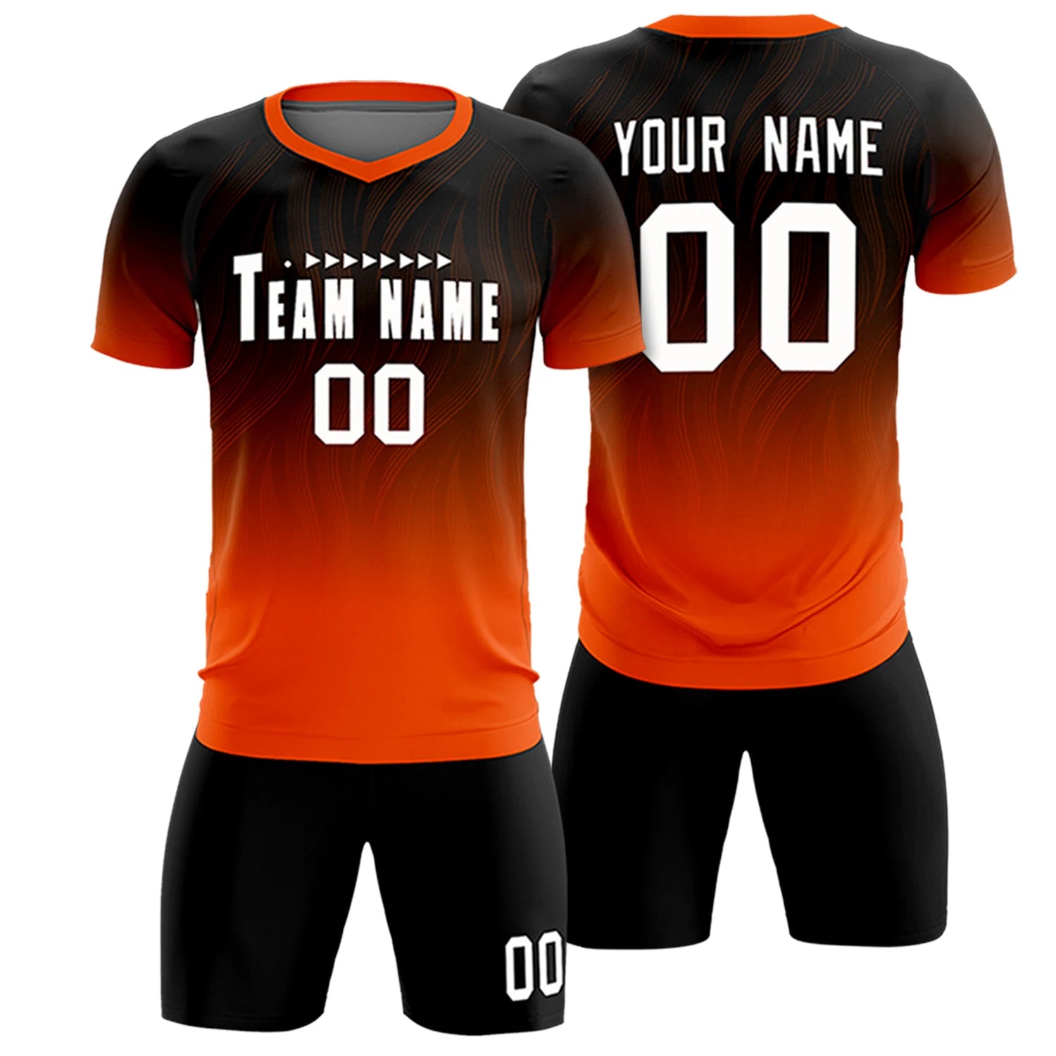 Custom Black Orange Printing Sportswear Soccer Sets Jersey