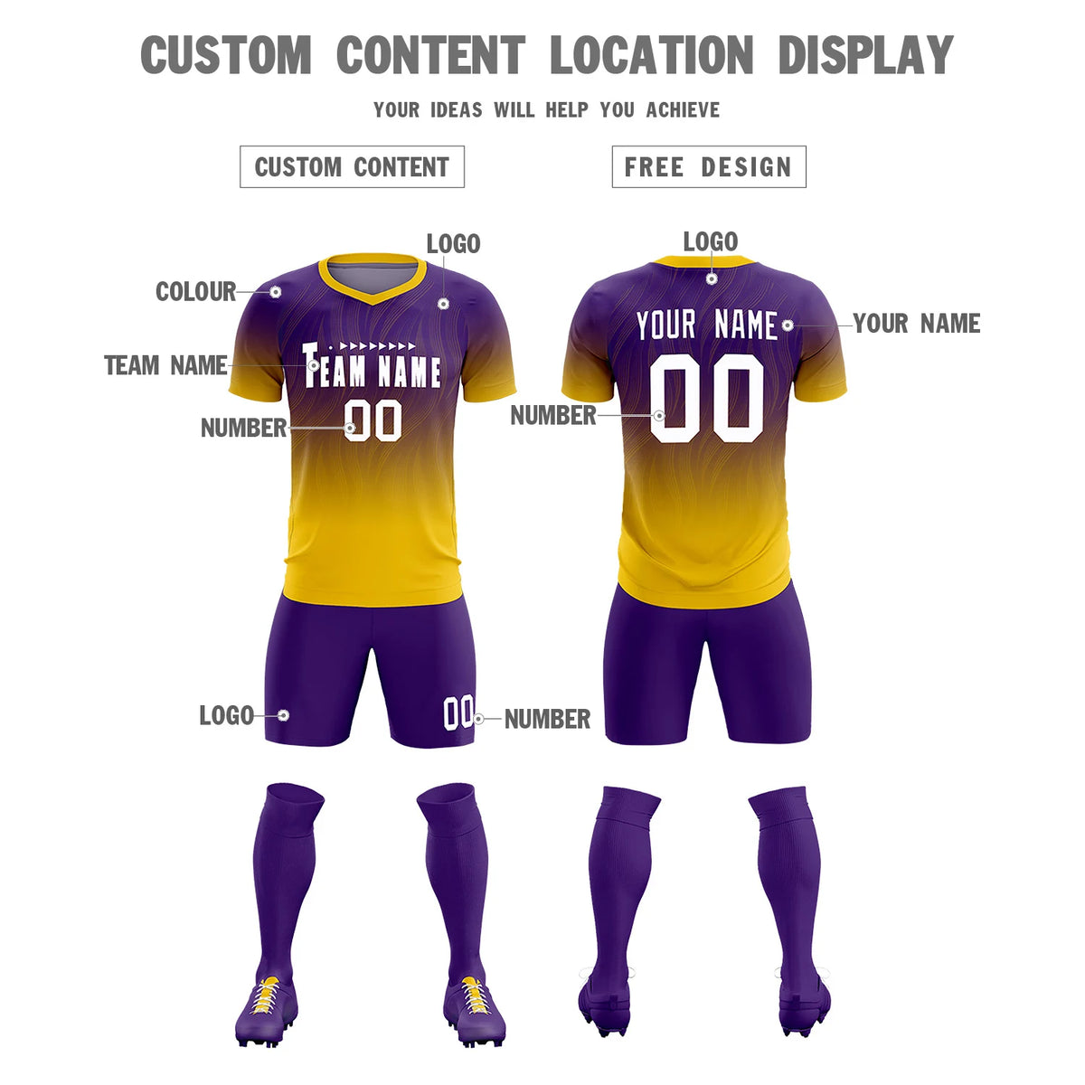 Custom Purple Gold01 Printing Sportswear Soccer Sets Jersey