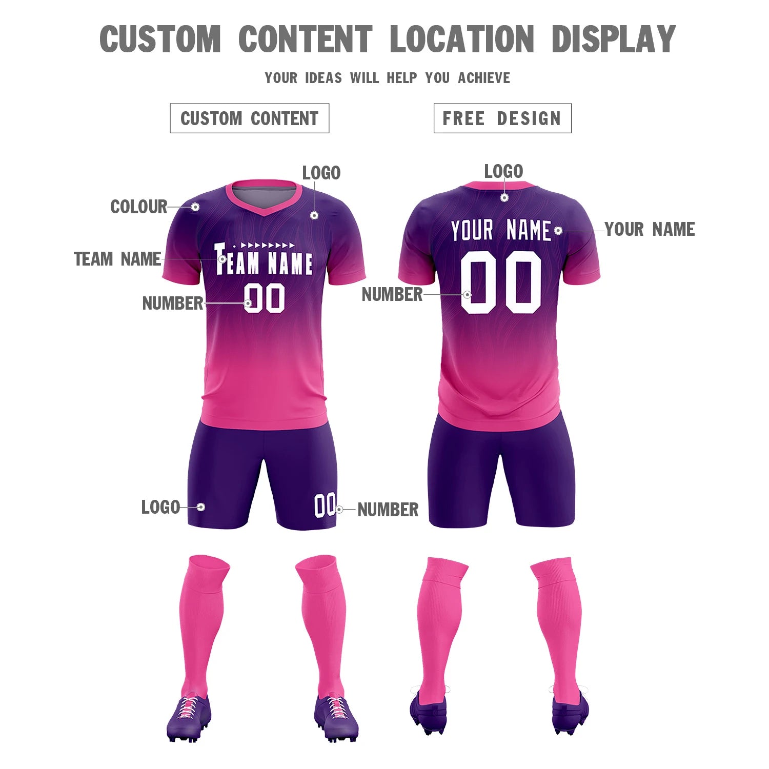 Custom Purple Pink Printing Sportswear Soccer Sets Jersey