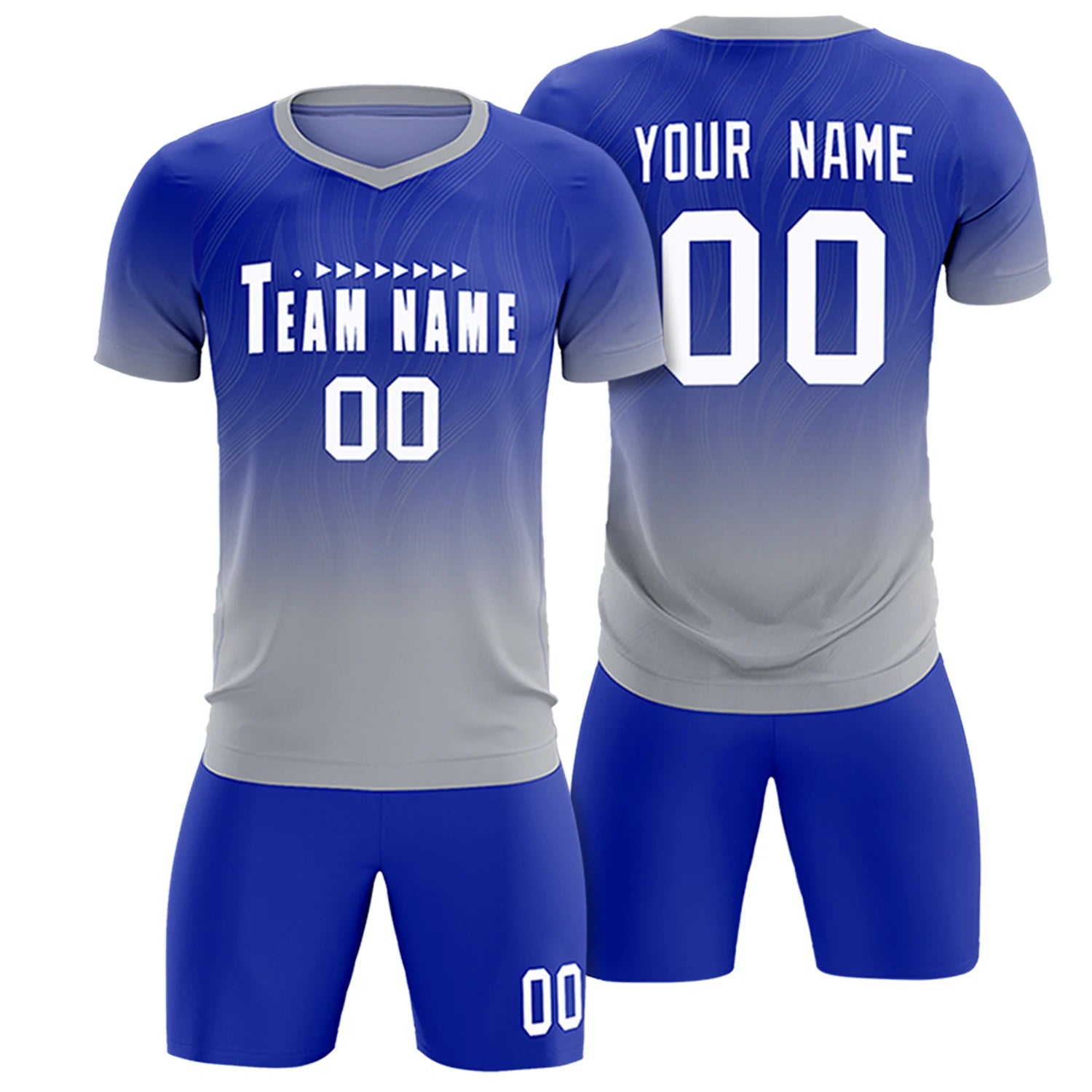 Custom Royal Blue Gray Printing Sportswear Soccer Sets Jersey
