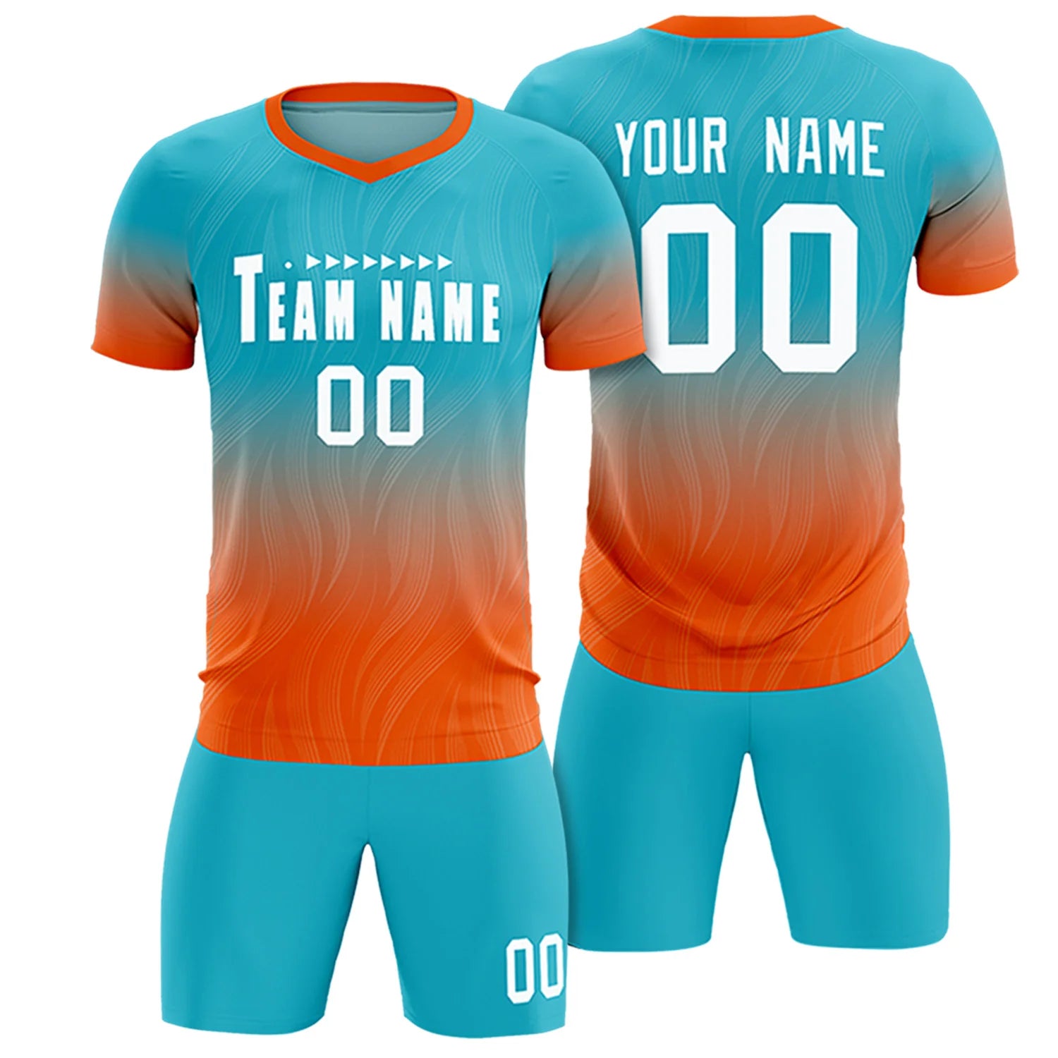 Custom SKy Blue Orange Printing Sportswear Soccer Sets Jersey