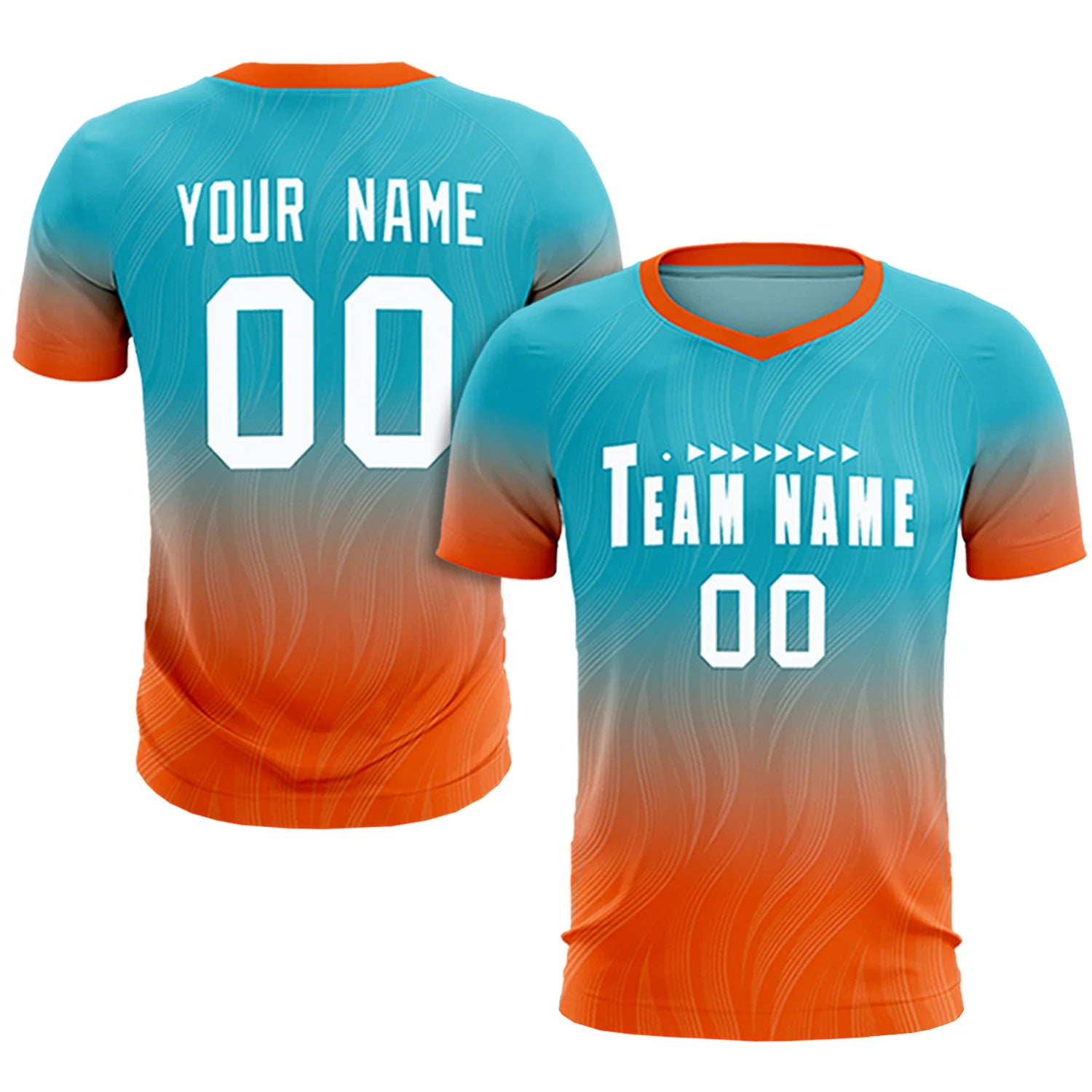 Custom SKy Blue Orange Printing Sportswear Soccer Sets Jersey