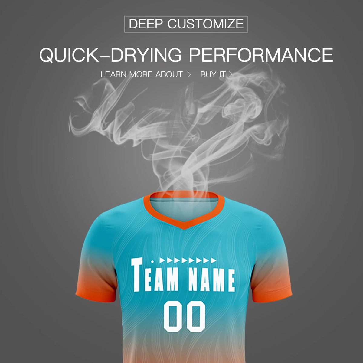 Custom SKy Blue Orange Printing Sportswear Soccer Sets Jersey