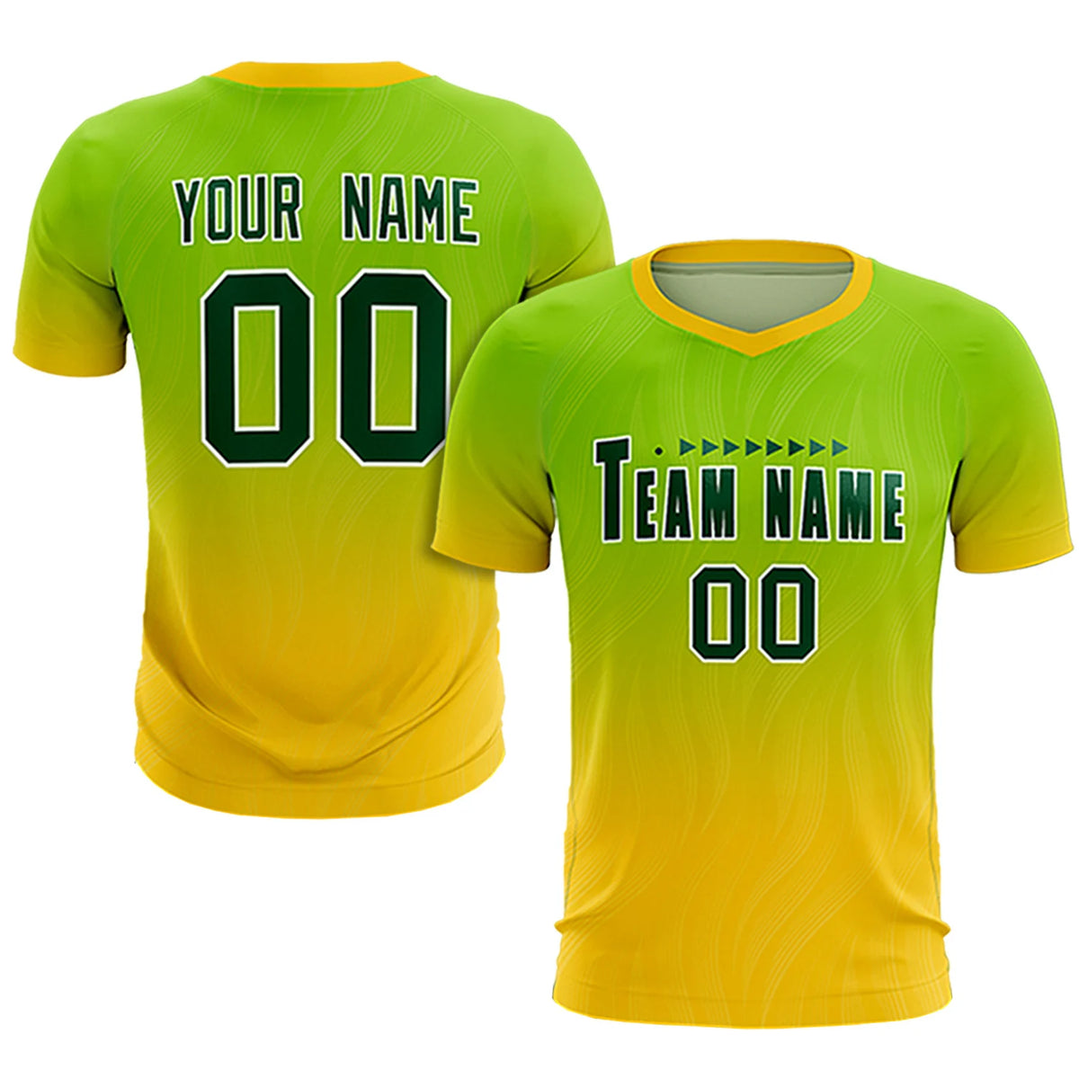 Custom Neon Green Gold01 Printing Sportswear Soccer Sets Jersey