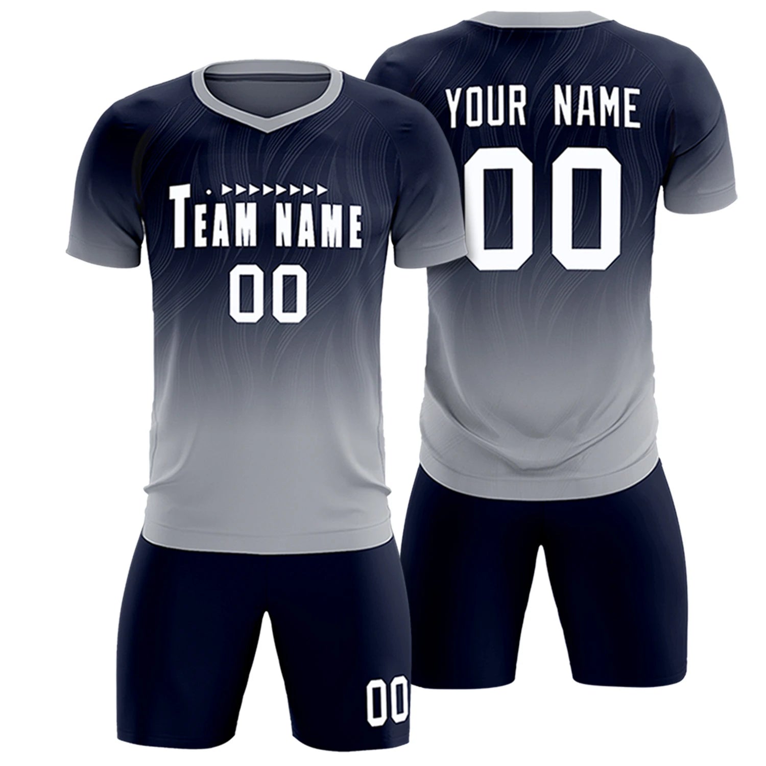 Custom Navy Gray Printing Sportswear Soccer Sets Jersey