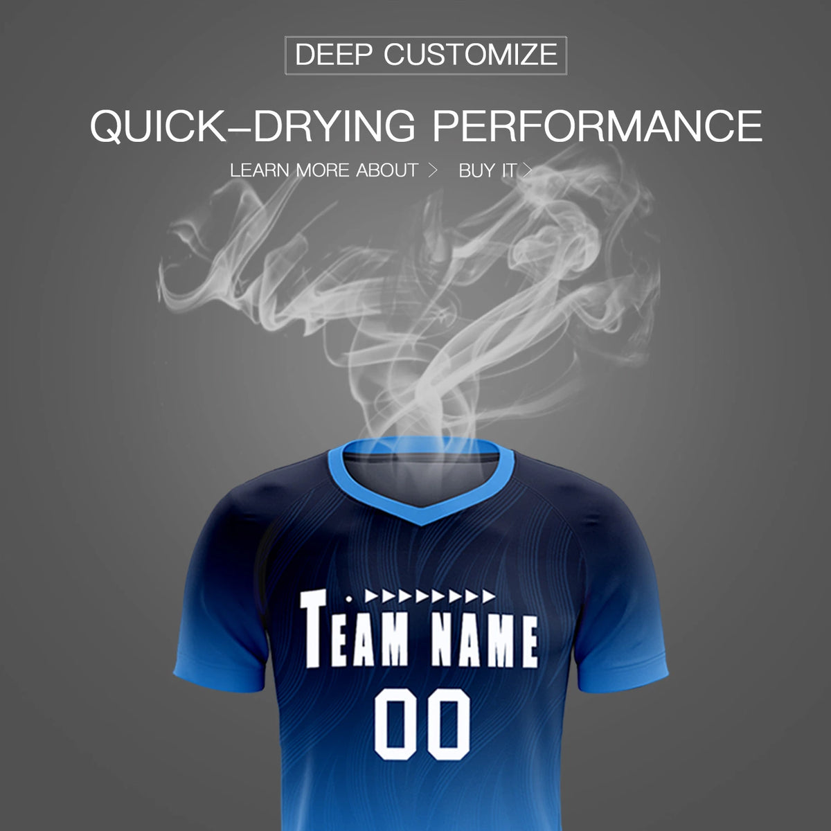 Custom Navy Powder Blue Printing Sportswear Soccer Sets Jersey