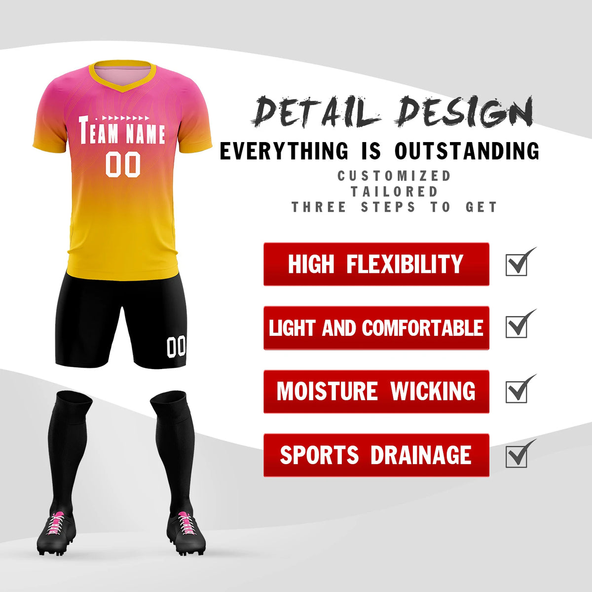Custom Pink Gold01 Printing Sportswear Soccer Sets Jersey