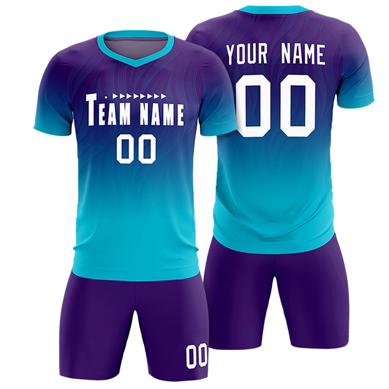 Custom Purple Sky Blue Printing Sportswear Soccer Sets Jersey