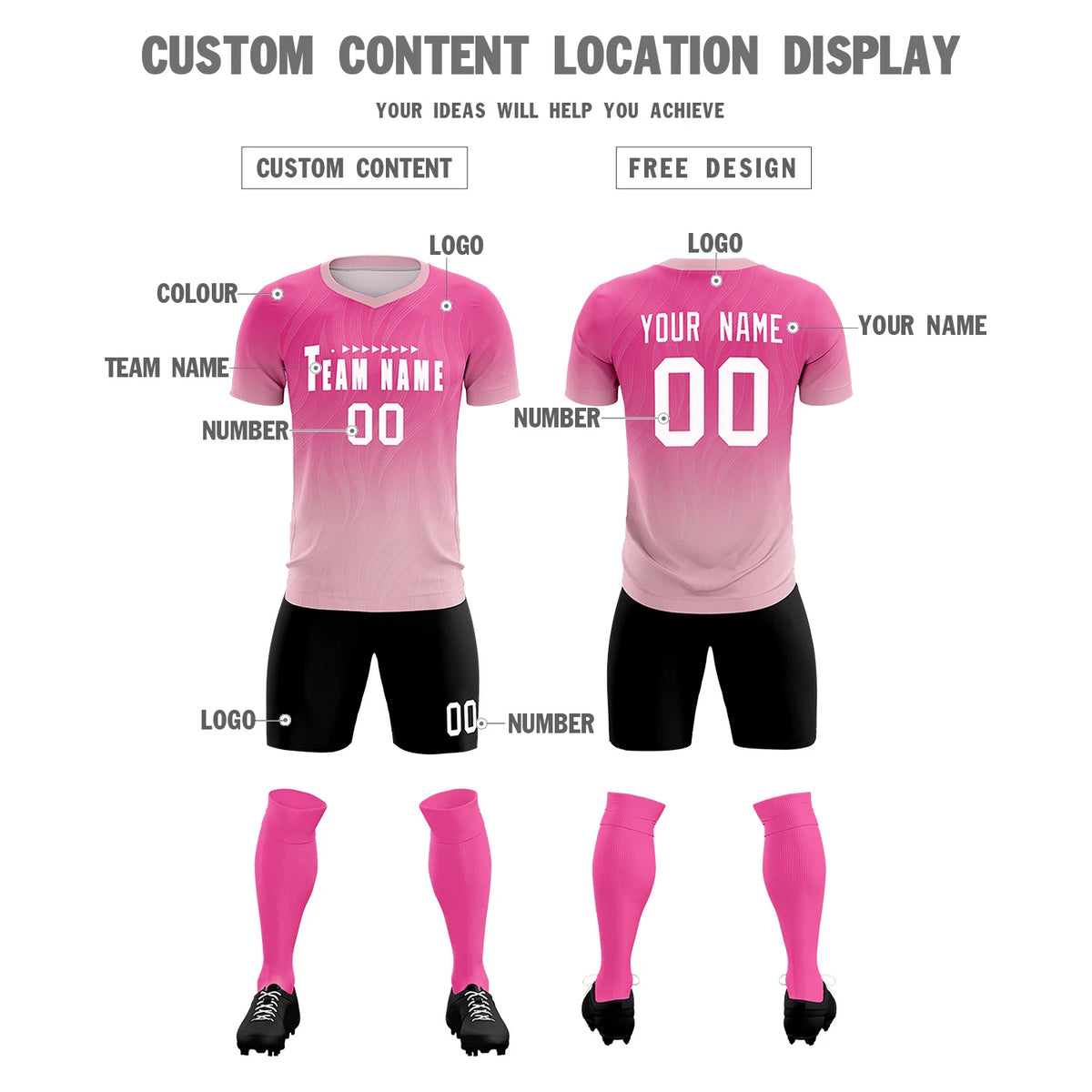 Custom Pink Light Pink Printing Sportswear Soccer Sets Jersey