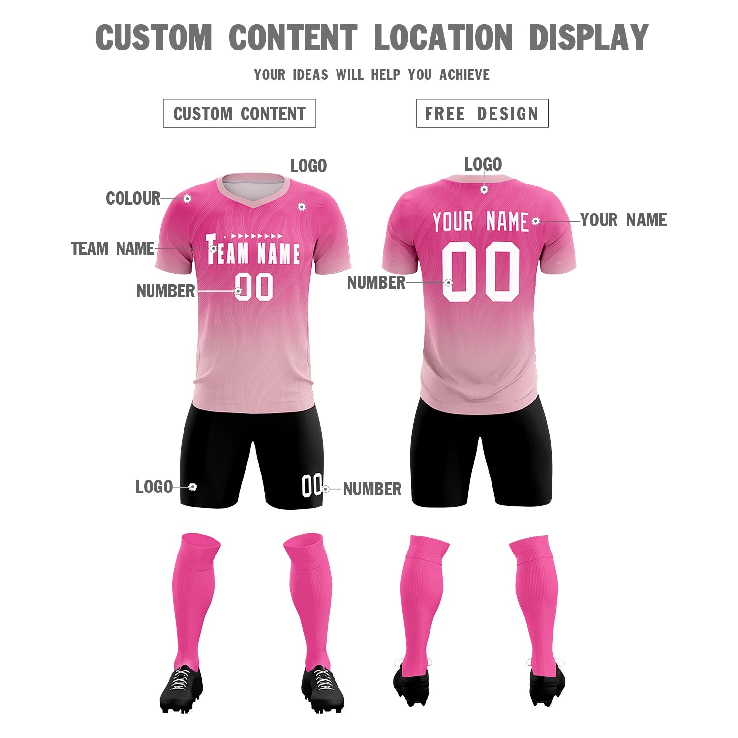 Custom Pink Light Pink Printing Sportswear Soccer Sets Jersey