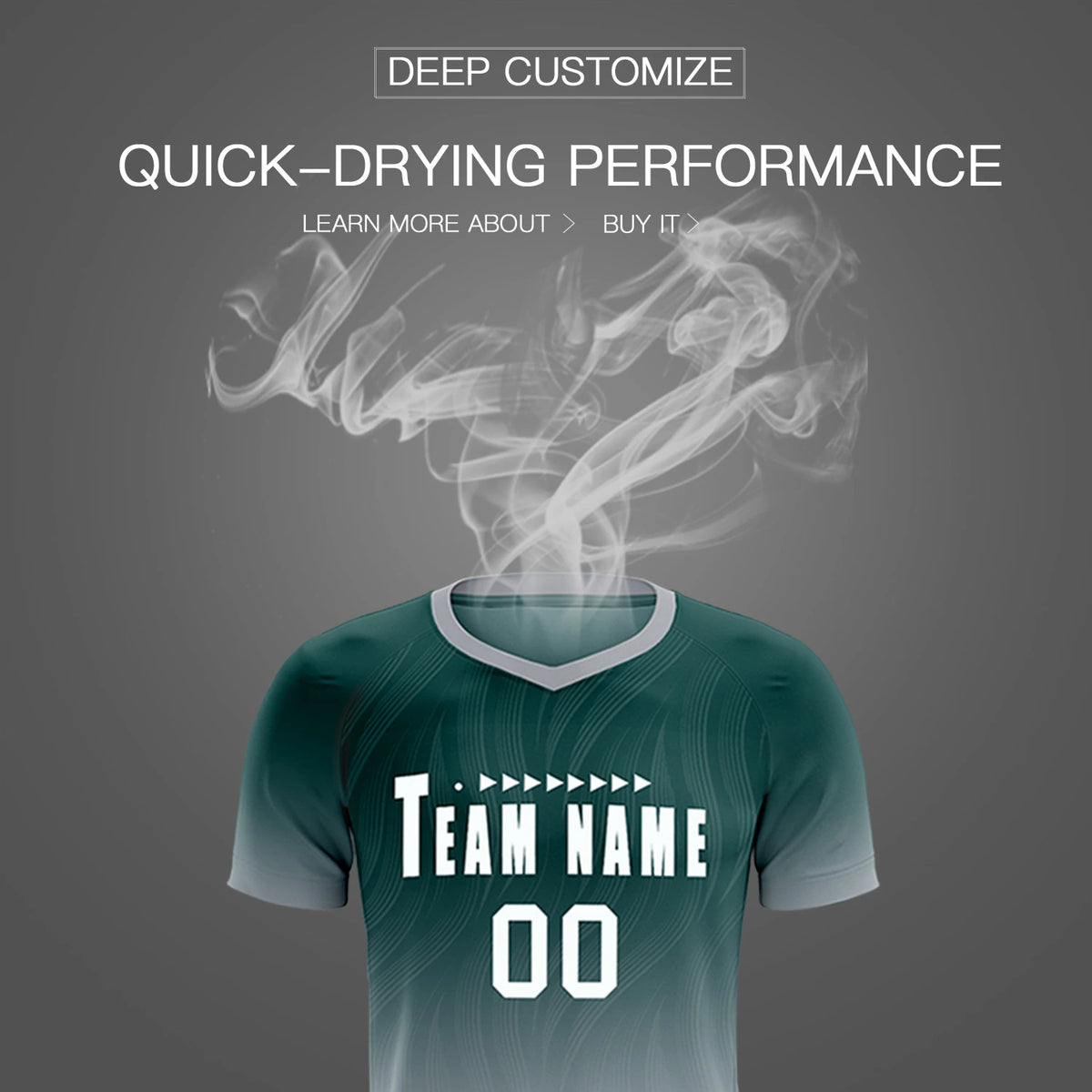 Custom Midnight Green Gray Printing Sportswear Soccer Sets Jersey