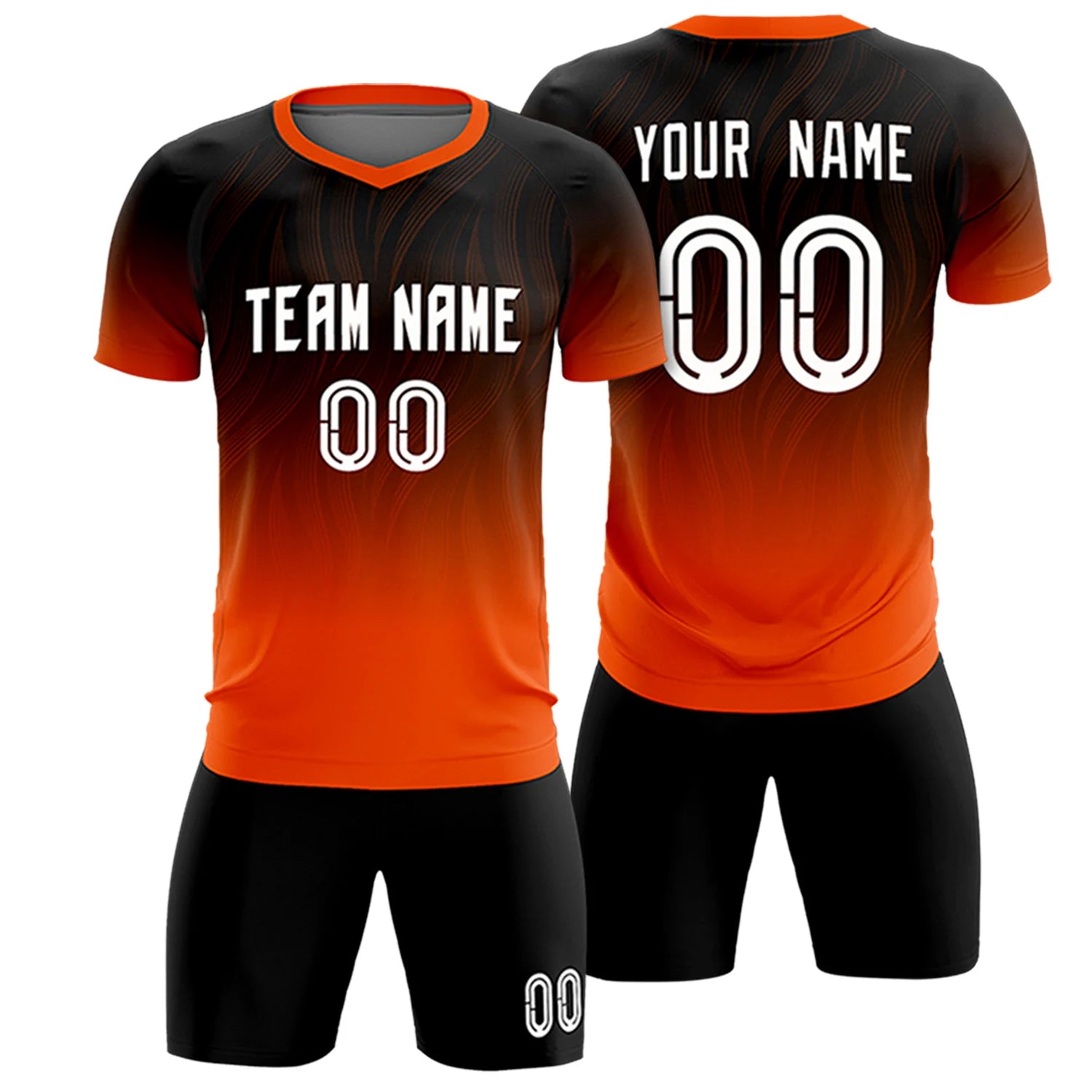 Custom Black Orange Printing Sportswear Soccer Sets Jersey