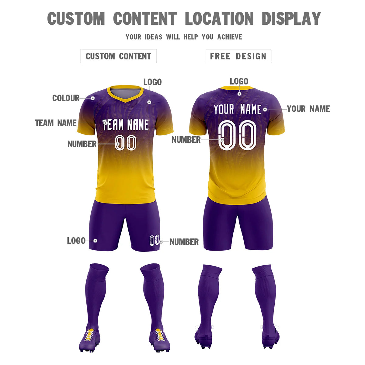 Custom Purple Gold01 Printing Sportswear Soccer Sets Jersey
