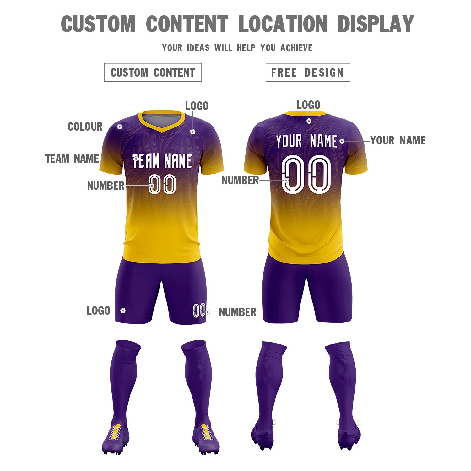 Custom Purple Gold01 Printing Sportswear Soccer Sets Jersey