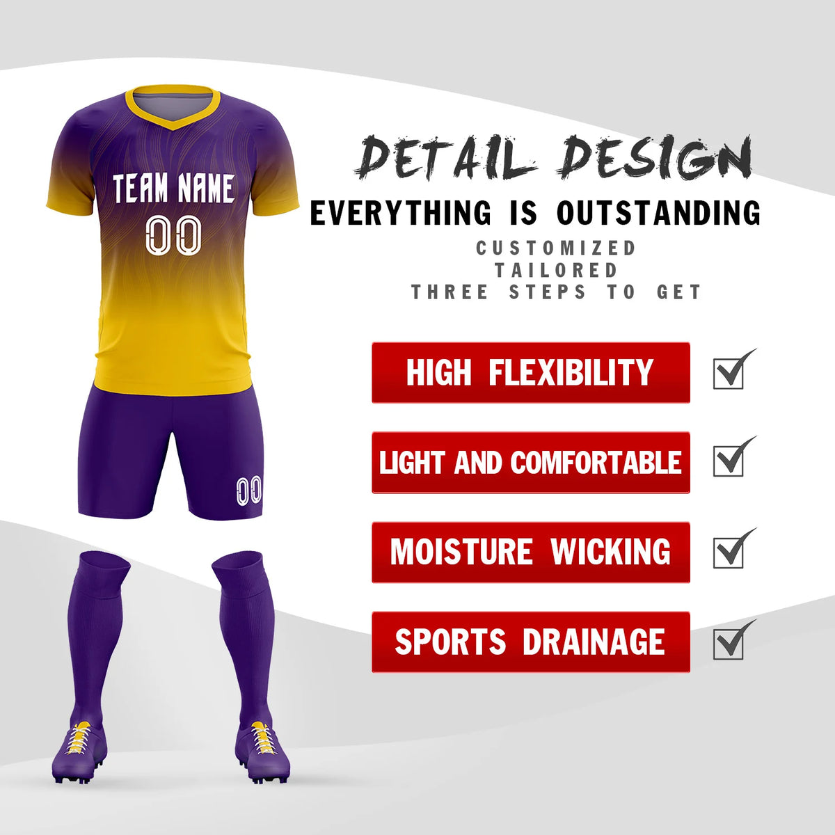 Custom Purple Gold01 Printing Sportswear Soccer Sets Jersey